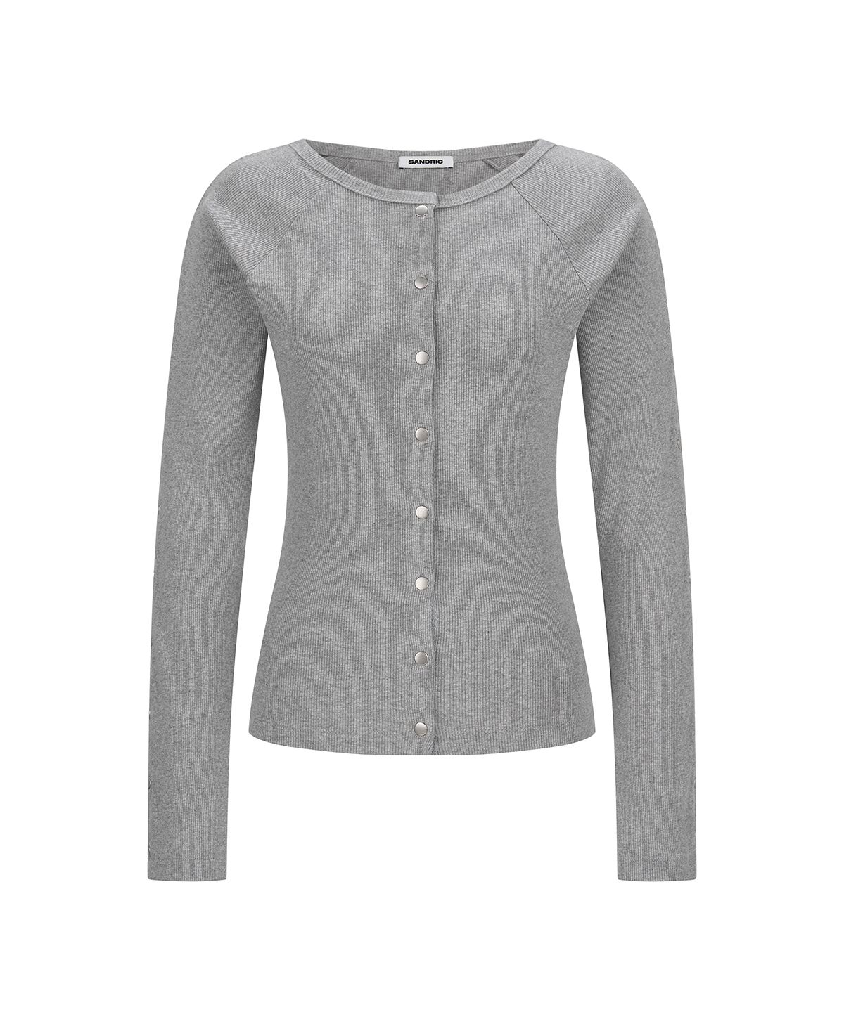 샌드릭(SANDRIC) Snap Ribbed Cardigan_Melange Grey