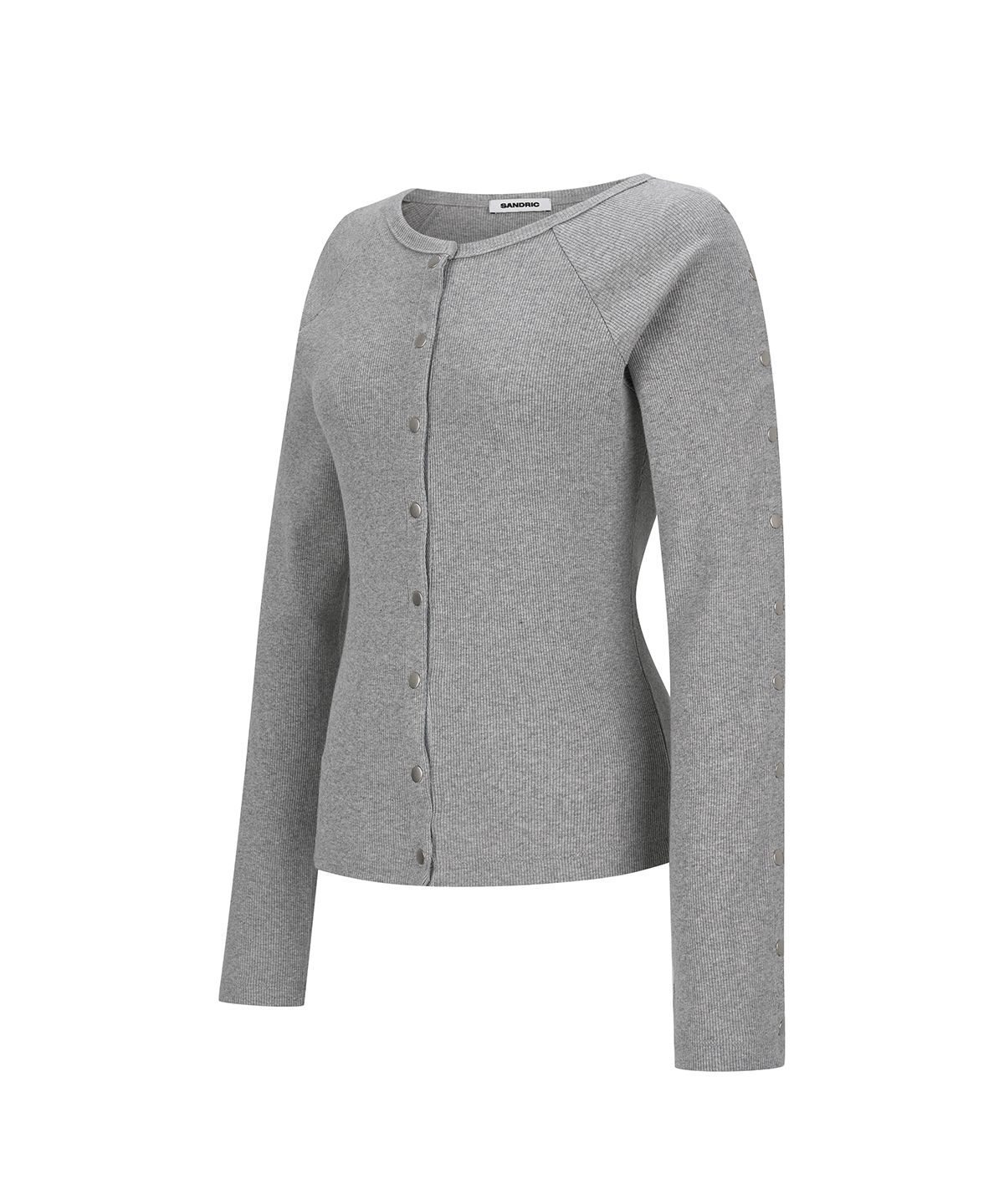 샌드릭(SANDRIC) Snap Ribbed Cardigan_Melange Grey