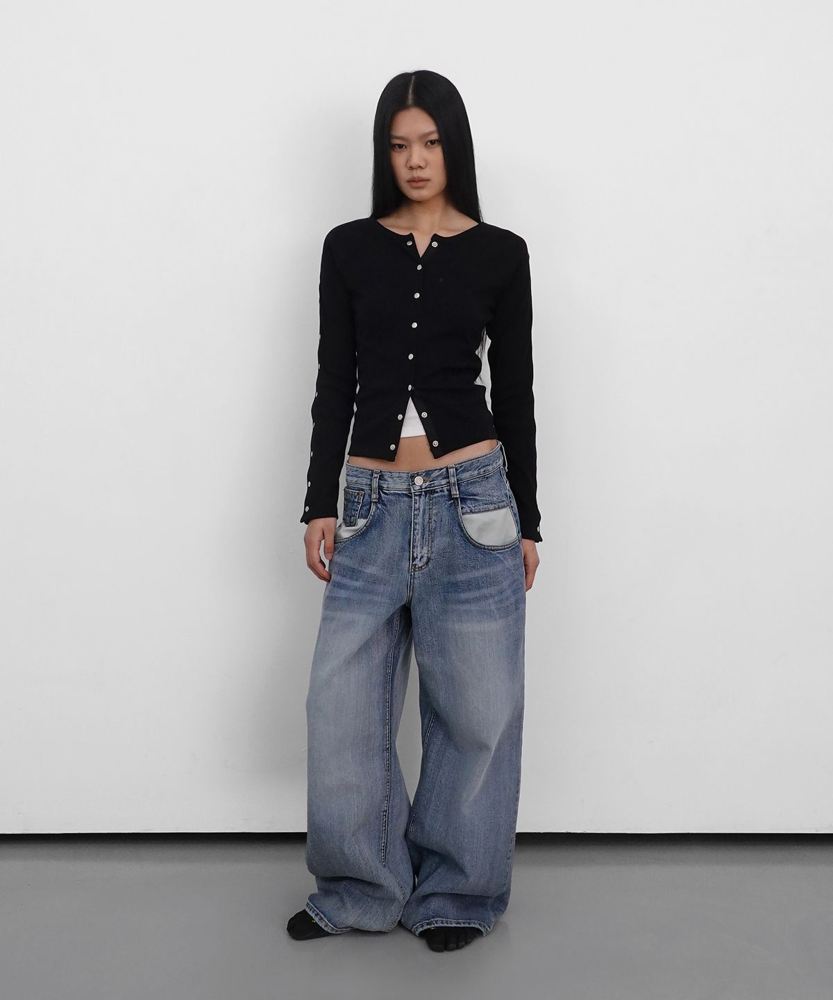 샌드릭(SANDRIC) Snap Ribbed Cardigan_Black