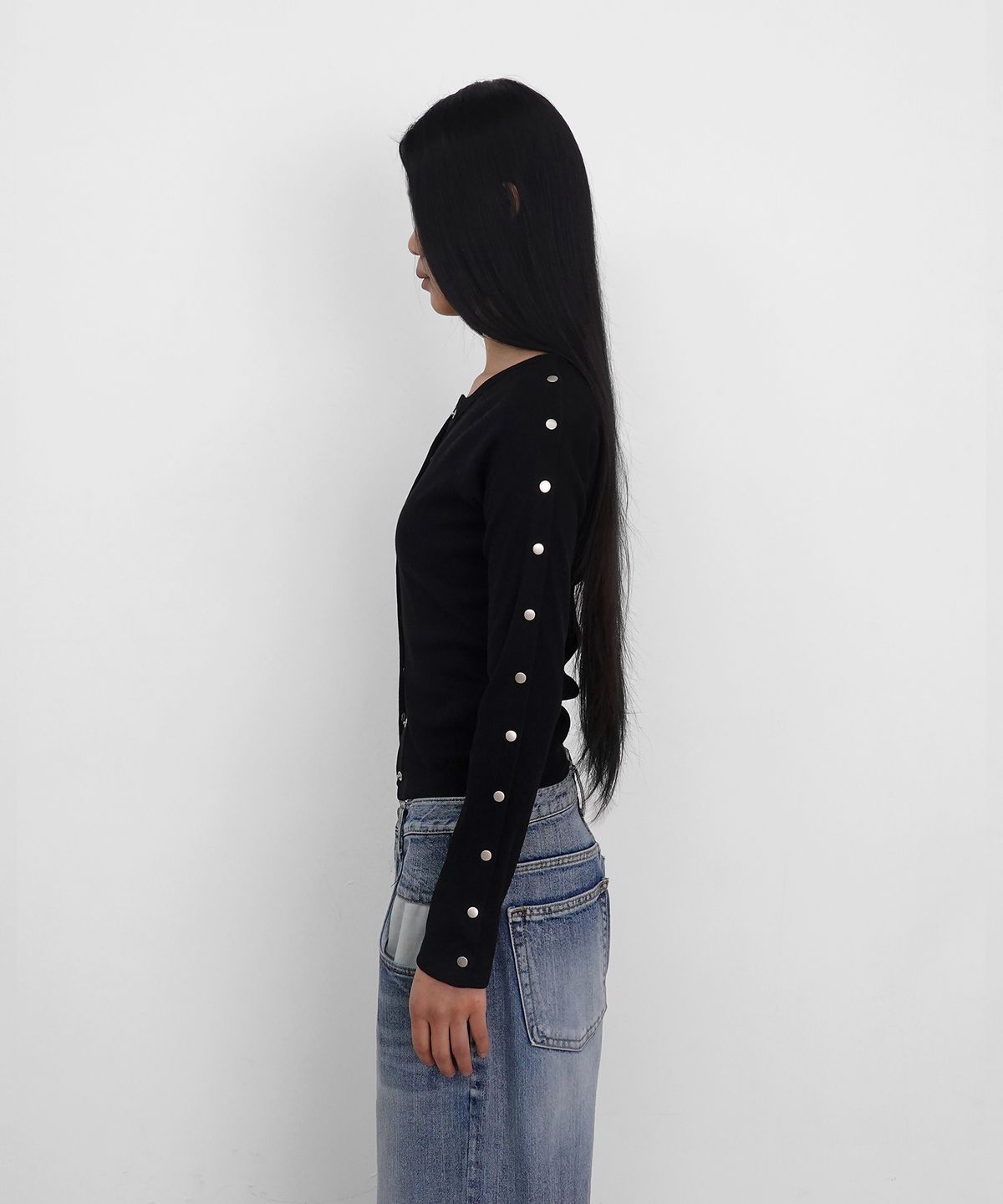 샌드릭(SANDRIC) Snap Ribbed Cardigan_Black
