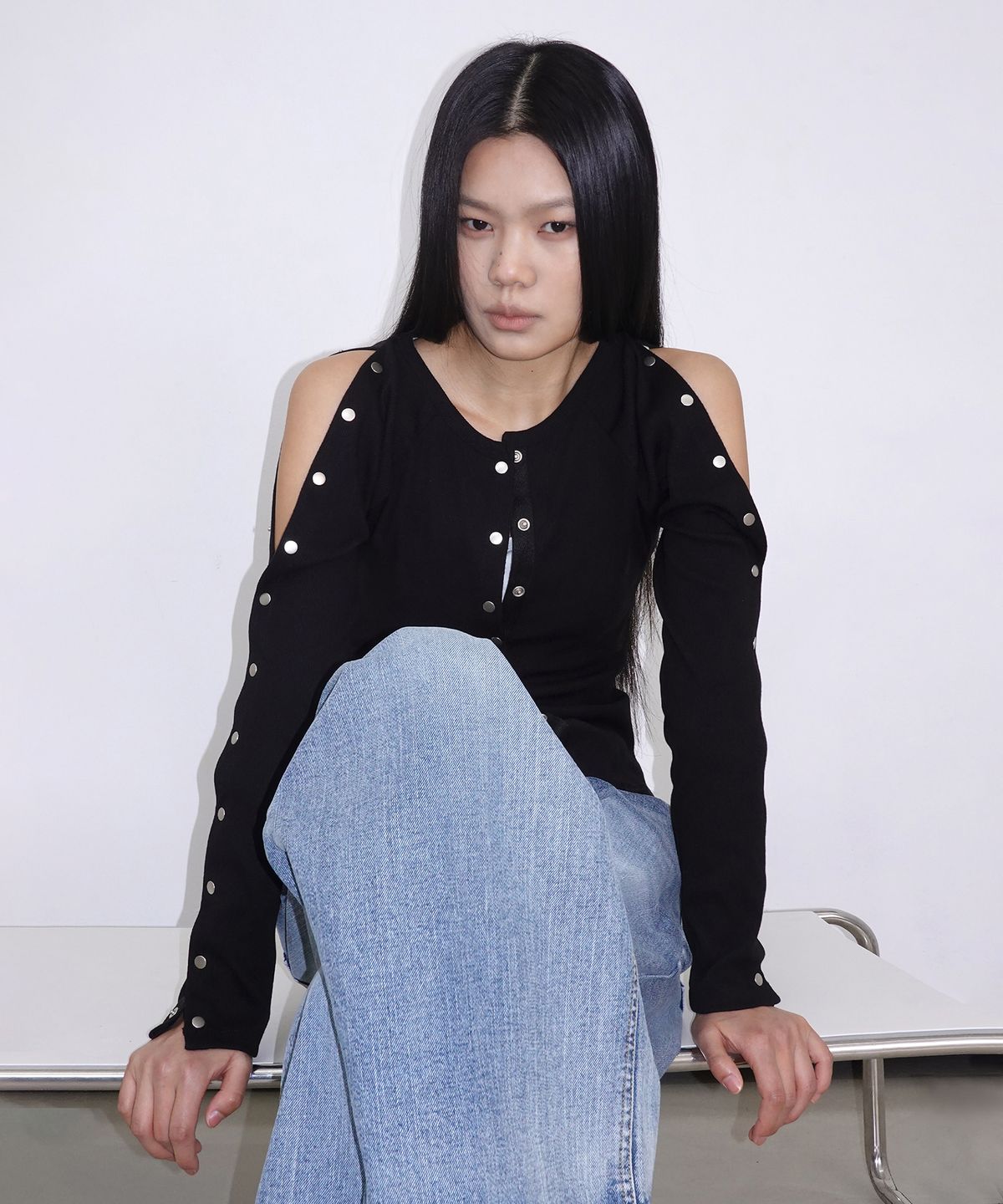 샌드릭(SANDRIC) Snap Ribbed Cardigan_Black