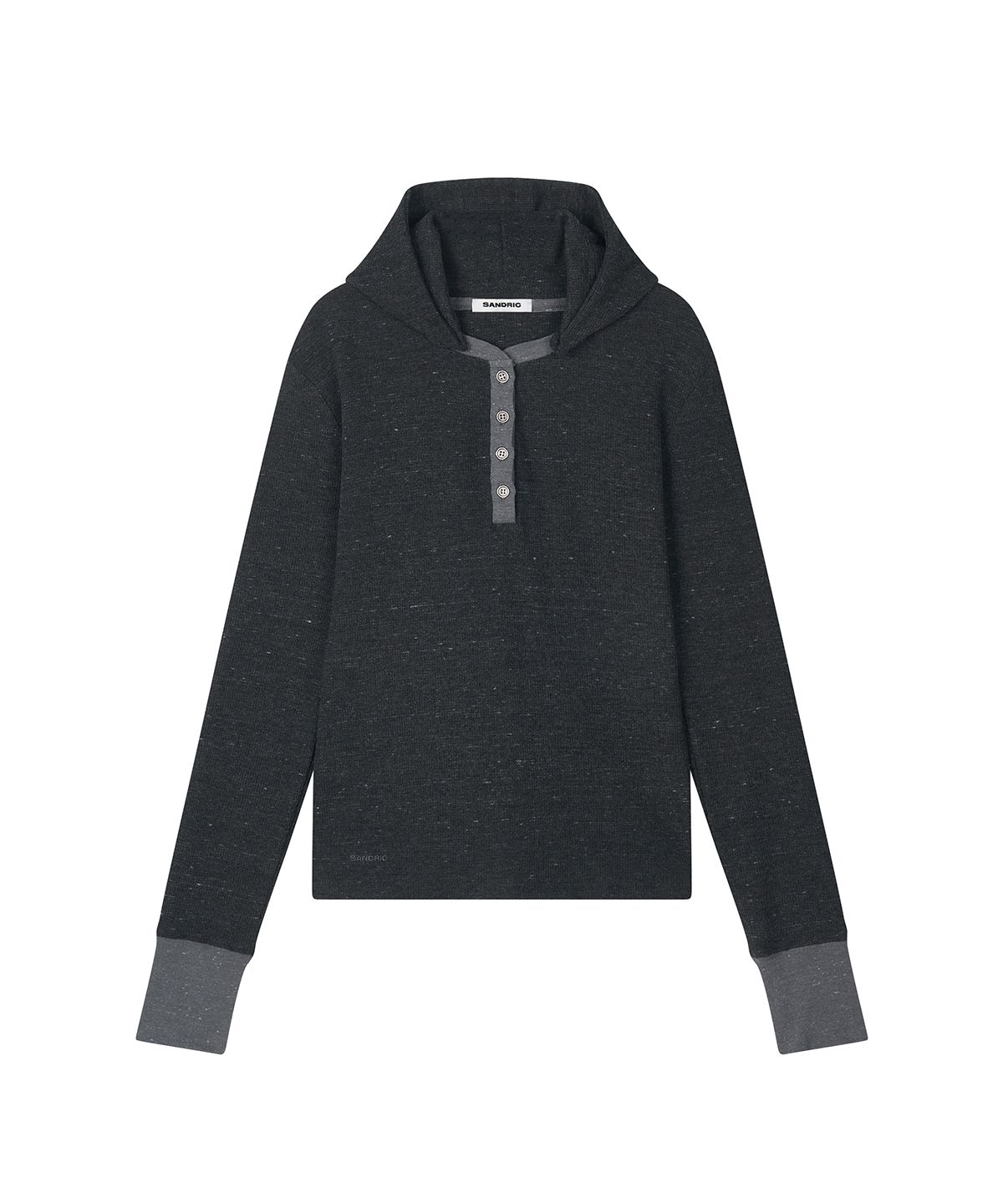 샌드릭(SANDRIC) Henley Neck Waffle Hooded Long Sleeve_Charcoal