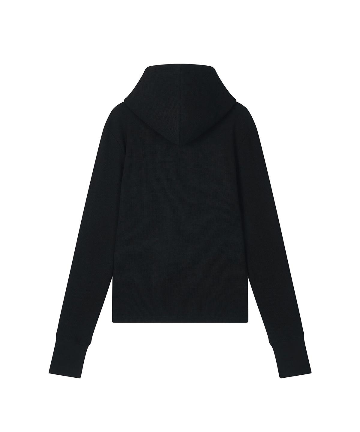 샌드릭(SANDRIC) Henley Neck Waffle Hooded Long Sleeve_Black