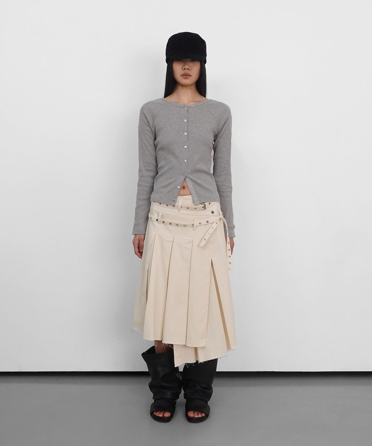 샌드릭(SANDRIC) Eyelet Layered Midi Skirt_Cream