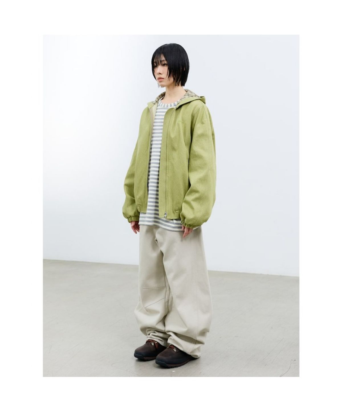 샌드 사운드(SAND SOUND) (UNISEX) 후디 가먼트 다잉 데님 집업  애플 그린