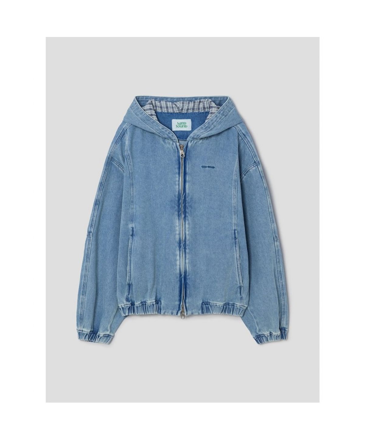 샌드 사운드(SAND SOUND) (UNISEX) 후디 가먼트 다잉 데님 집업  스카이 블루