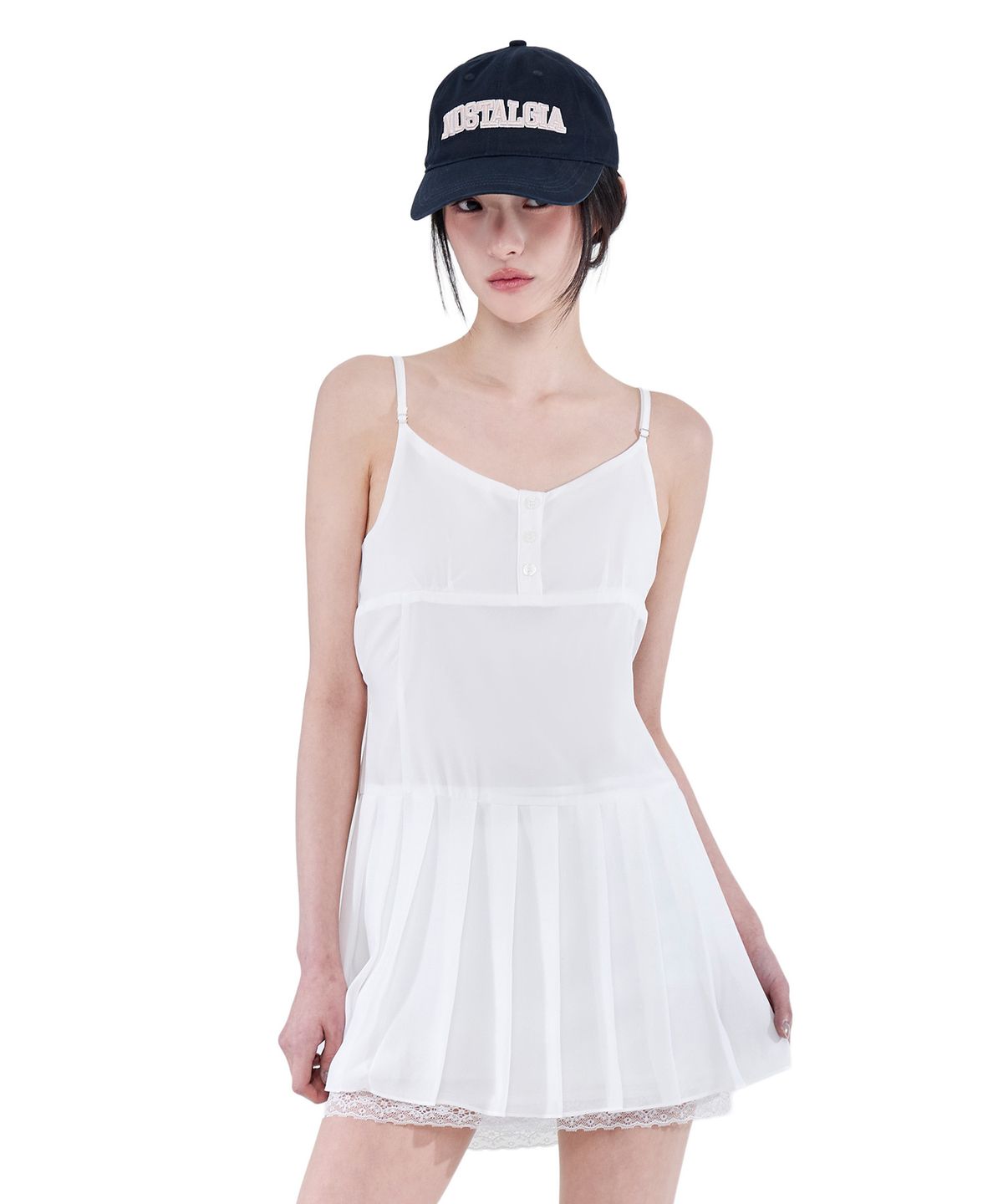 알키알카(ALKI ALKA) Pleated Chiffon Mini Dress (Ivory)
