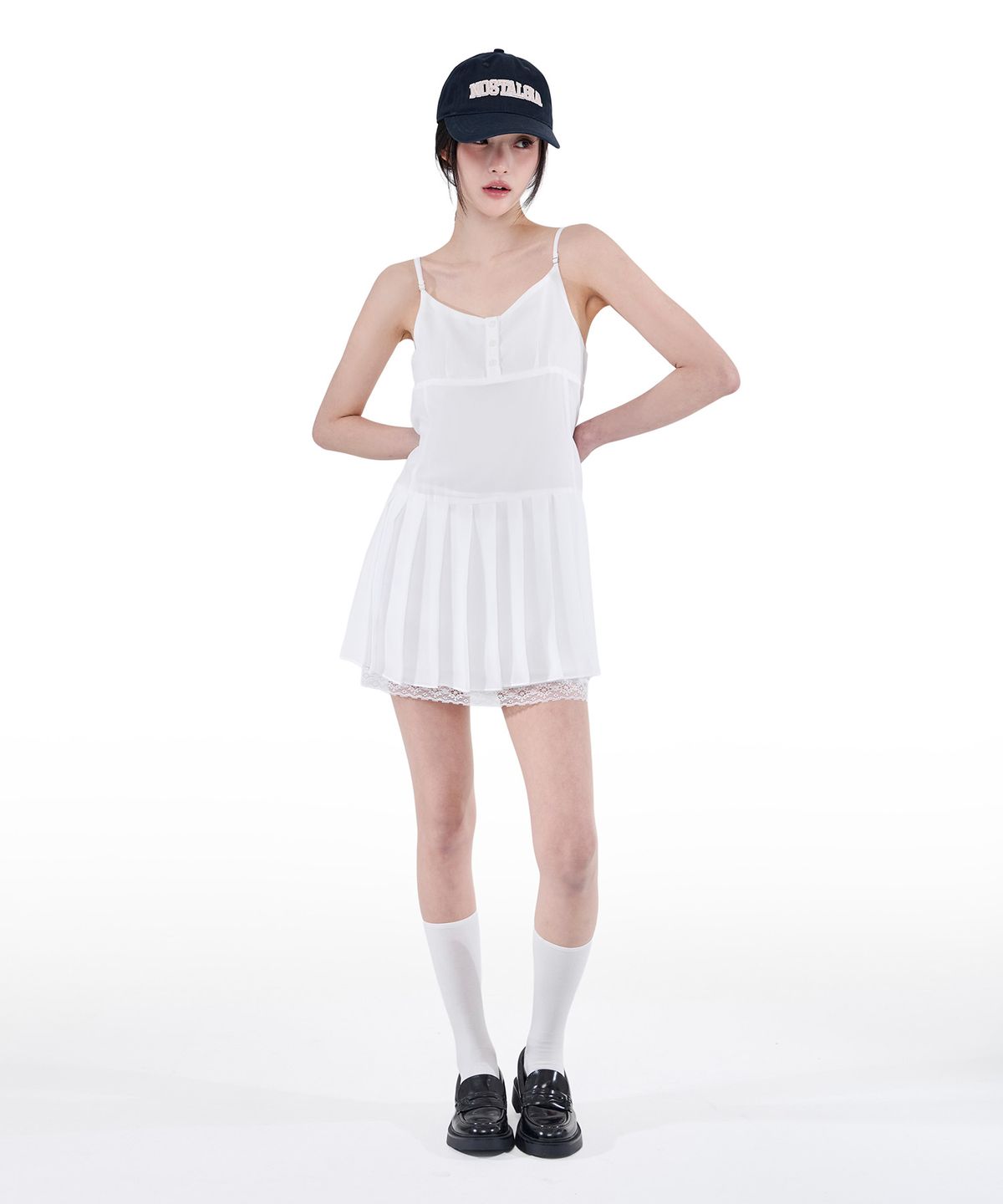 알키알카(ALKI ALKA) Pleated Chiffon Mini Dress (Ivory)