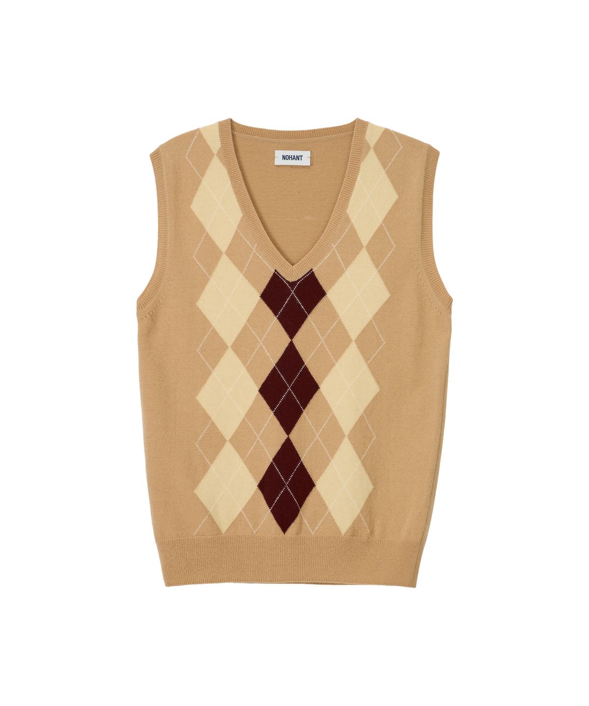 노앙(NOHANT) CASHMERE BLENDED ARGYLE VEST BEIGE