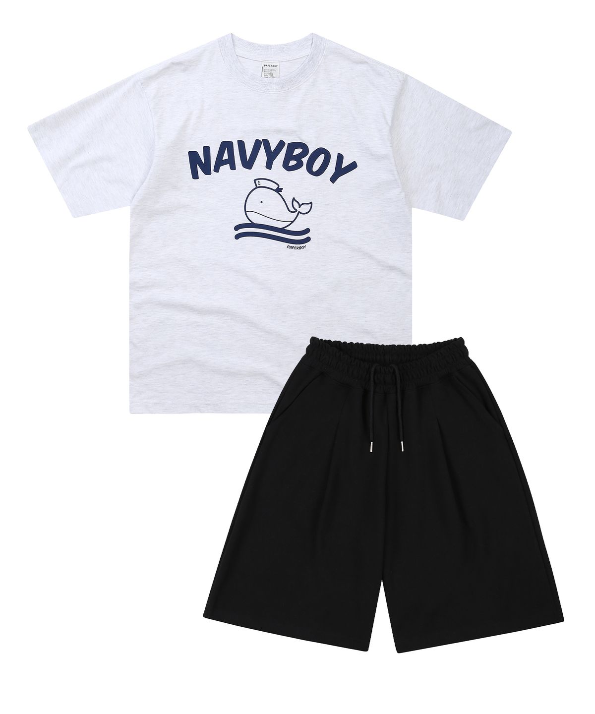 페이퍼보이(PAPERBOY) [SET] 네이비보이 반팔 하프팬츠 셋업-화이트