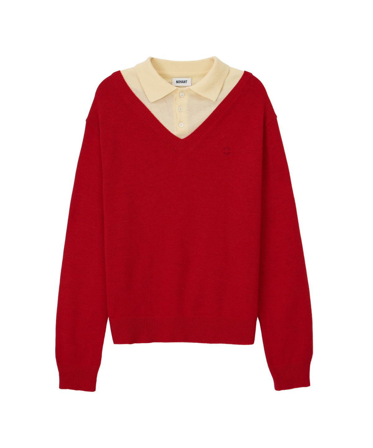 노앙(NOHANT) LAYERED V-NECK COLLAR KNIT RED