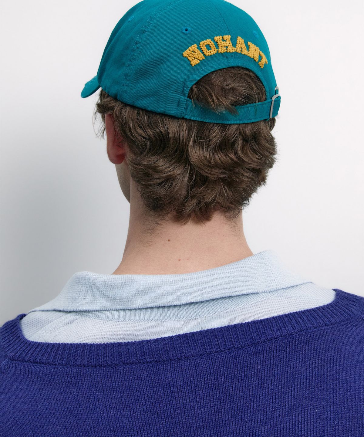노앙(NOHANT) LAYERED V-NECK COLLAR KNIT BLUE