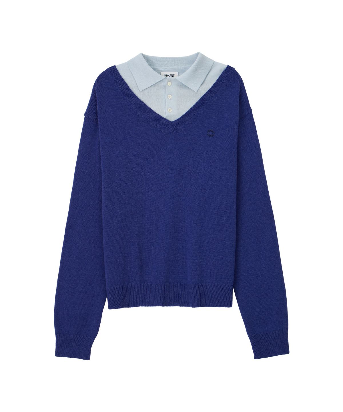 노앙(NOHANT) LAYERED V-NECK COLLAR KNIT BLUE