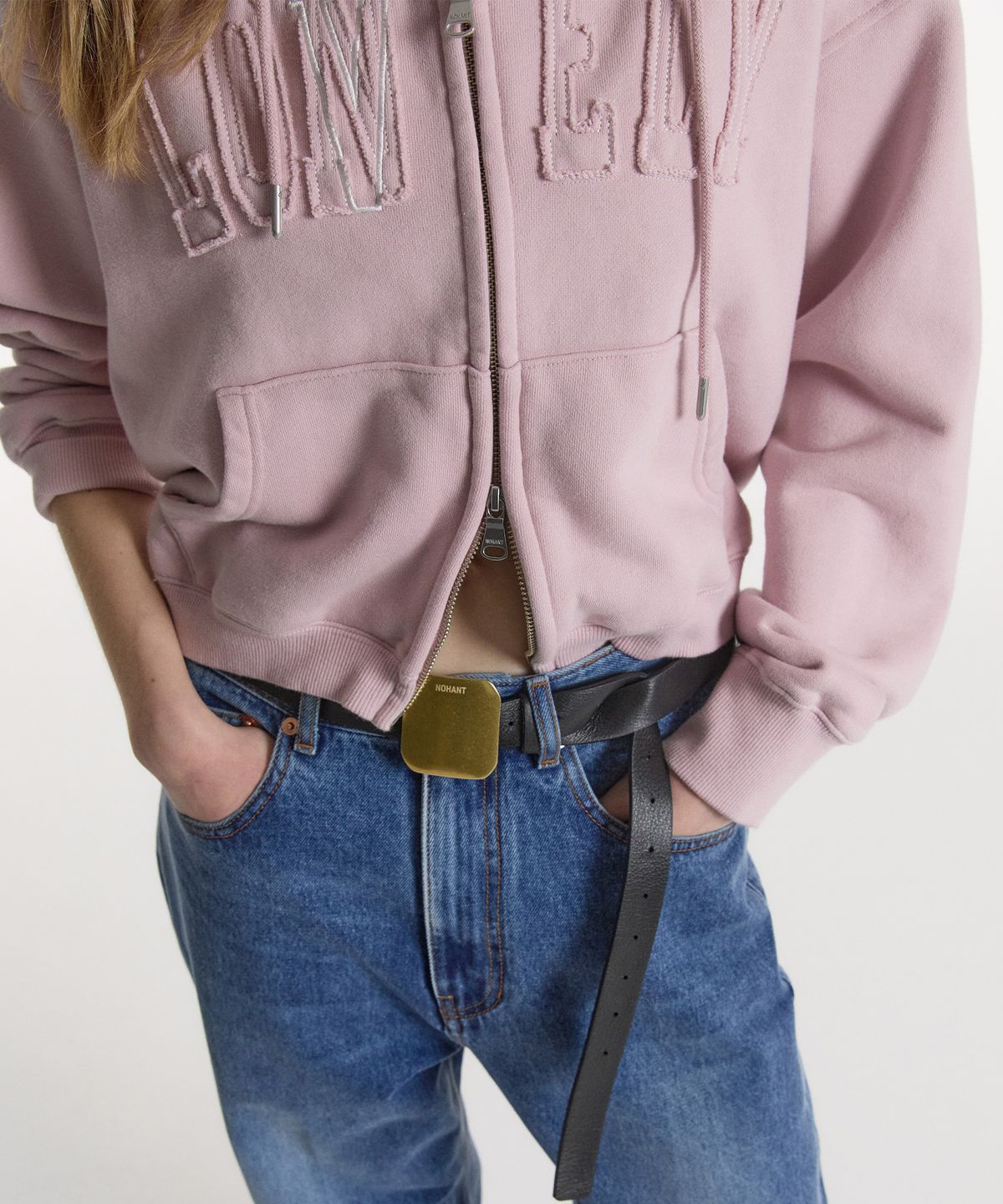 노앙(NOHANT) LONELY/LOVELY CROP HOODIE ZIP-UP PINK