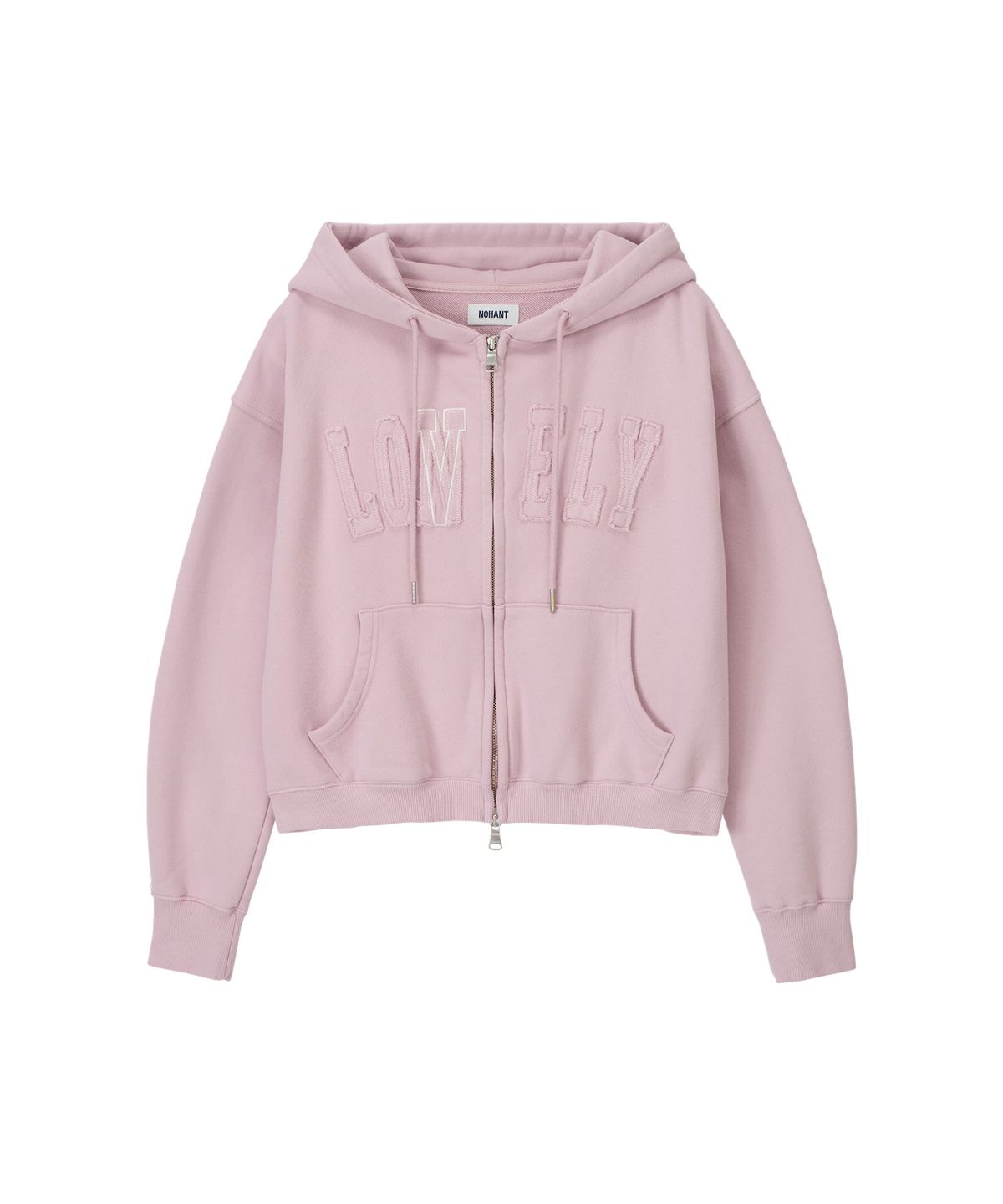 노앙(NOHANT) LONELY/LOVELY CROP HOODIE ZIP-UP PINK