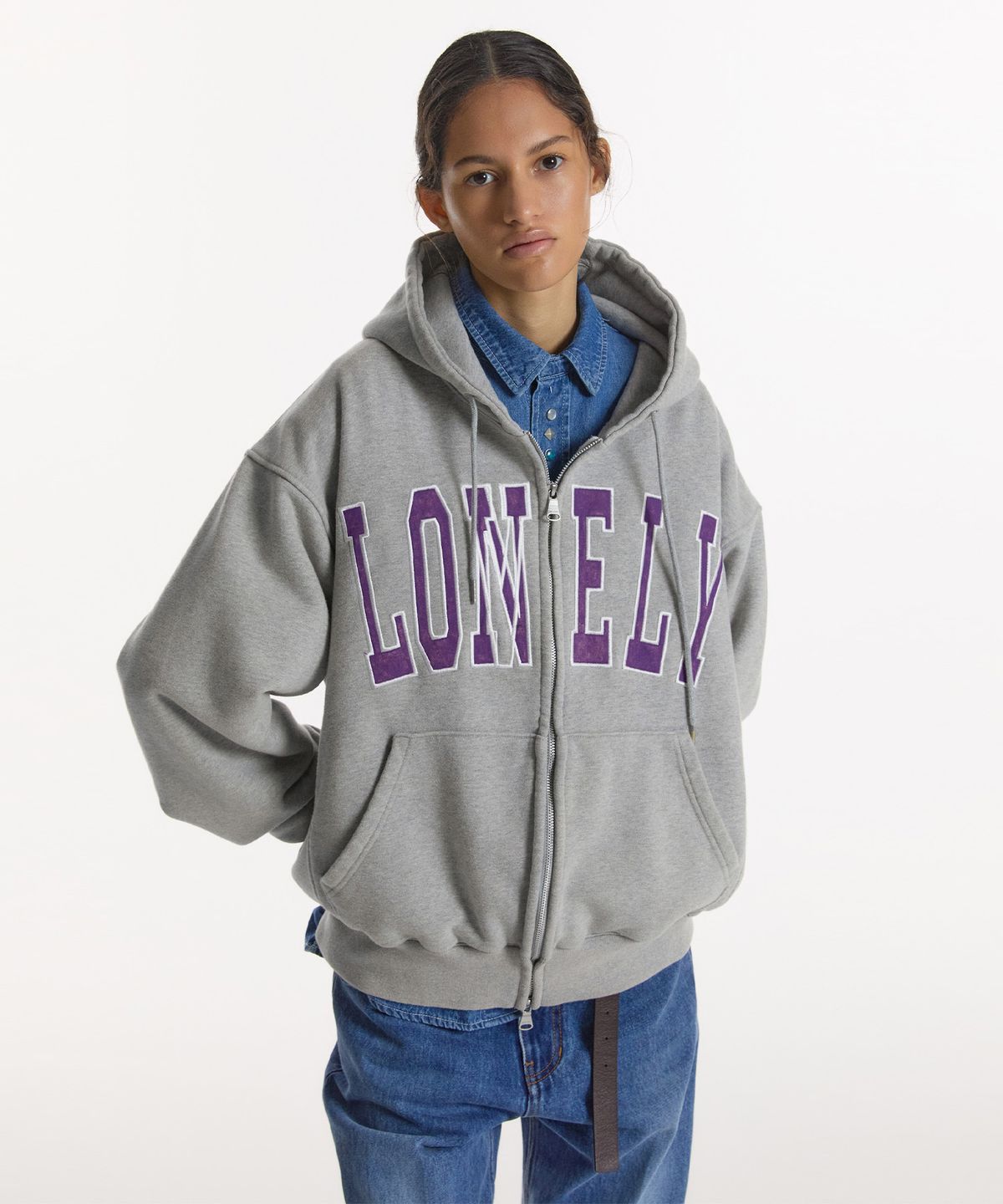 노앙(NOHANT) LONELY/LOVELY HOODIE ZIP-UP GRAY