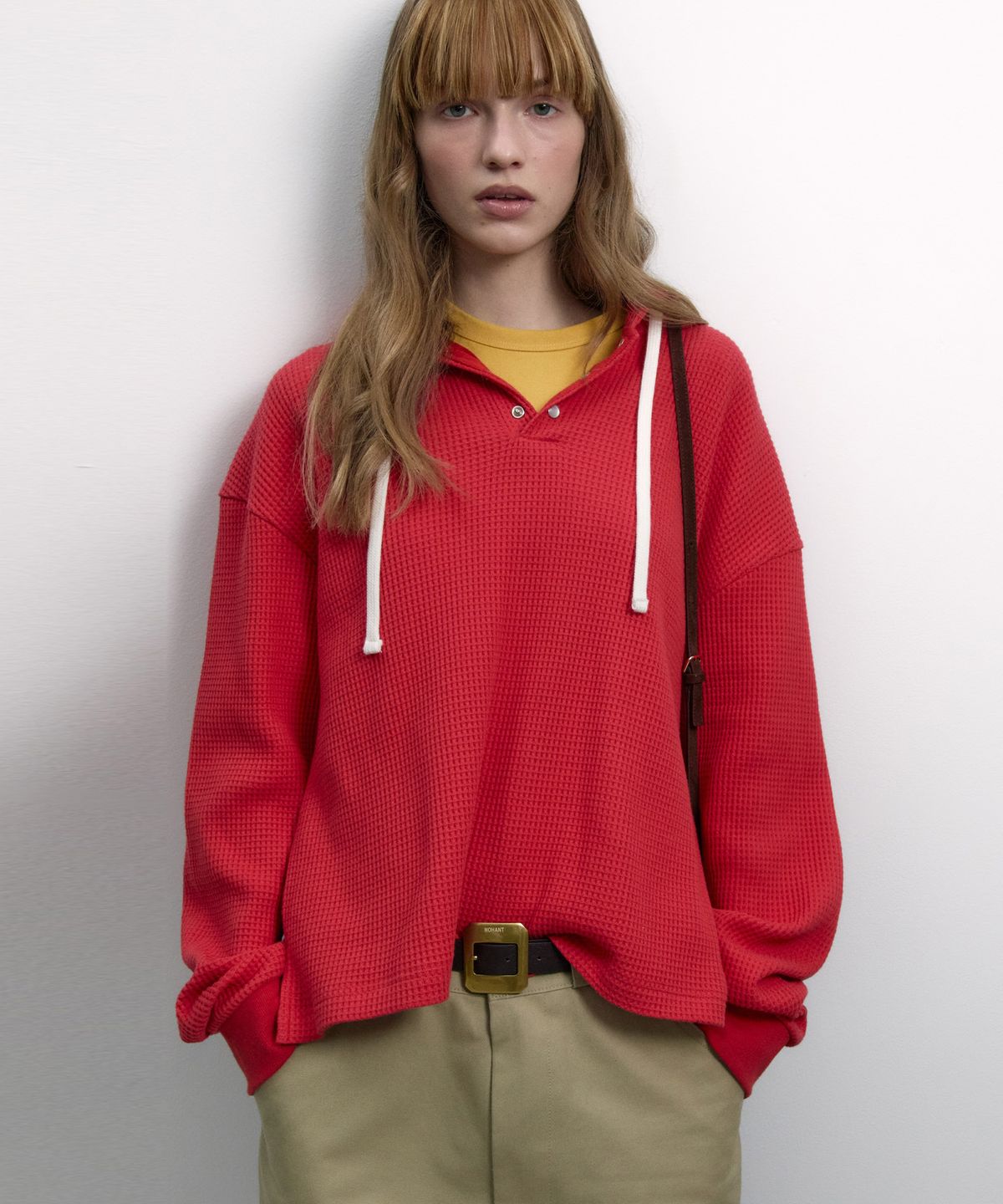 노앙(NOHANT) UTILITY PREPPY WAFFLE HOODIE RED