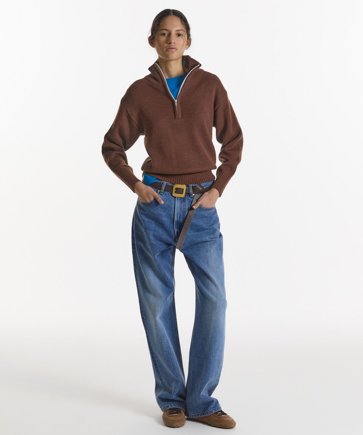노앙(NOHANT) WASHED STRAIGHT DENIM PANTS-WOMENS MID BLUE