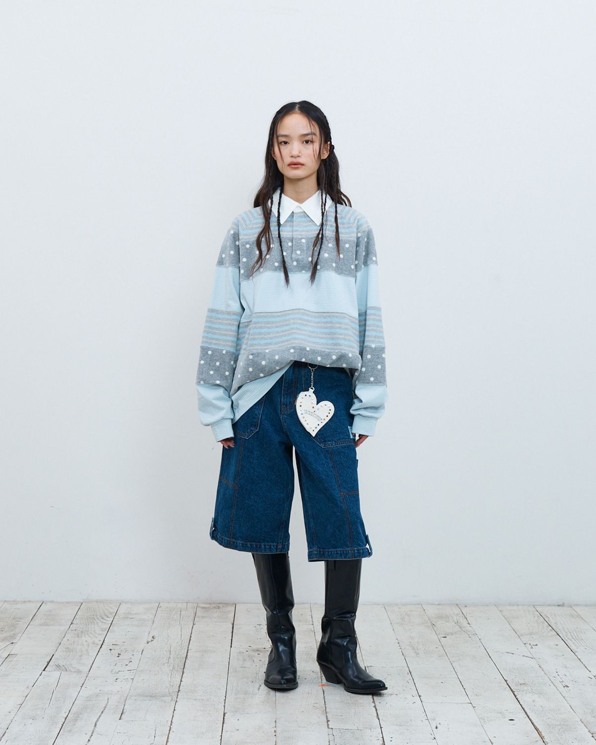 더뮤지엄비지터(THEMUSEUMVISITOR) CARPENTER DENIM SHORTS (MID DENIM)