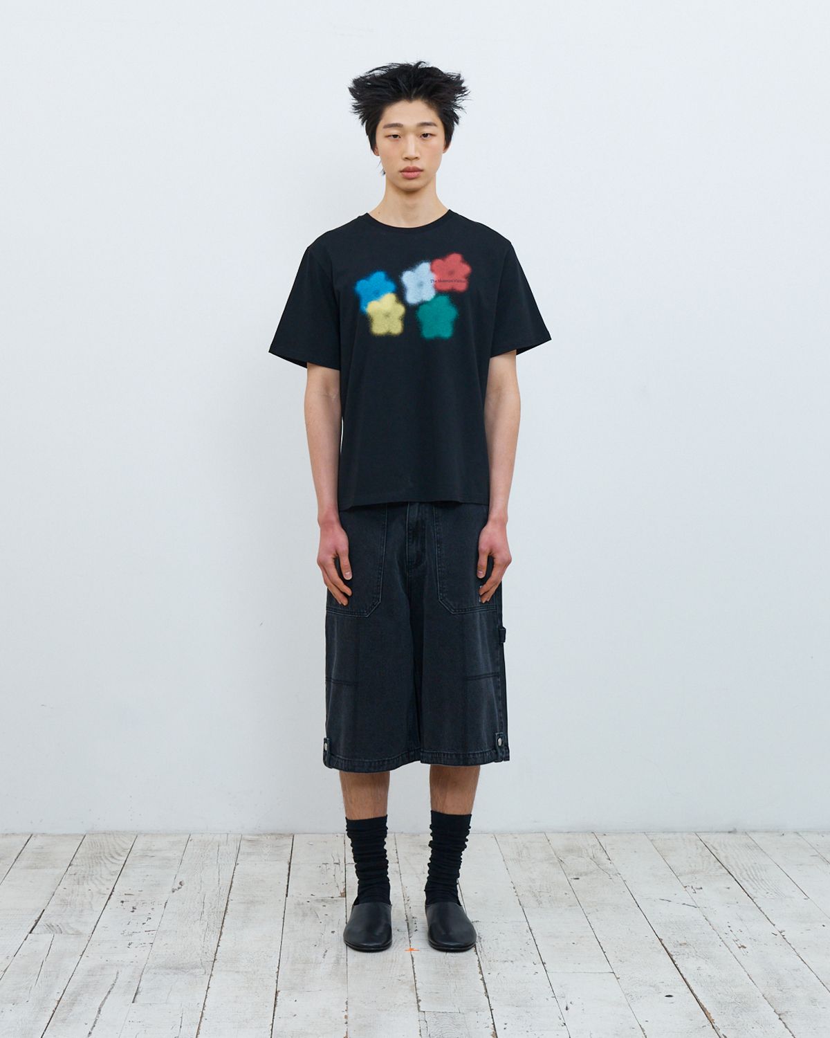 더뮤지엄비지터(THEMUSEUMVISITOR) CARPENTER DENIM SHORTS (BLACK DENIM)