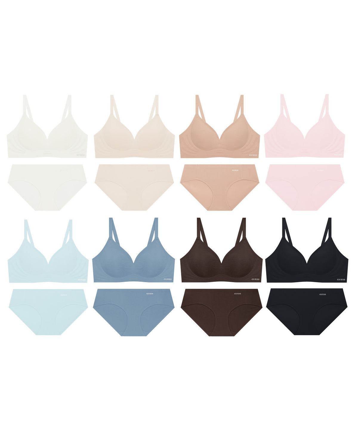 게스언더웨어(GUESS UNDERWEAR) 서포트 메쉬업 심리스 브라 팬티 세트 - 8Colors