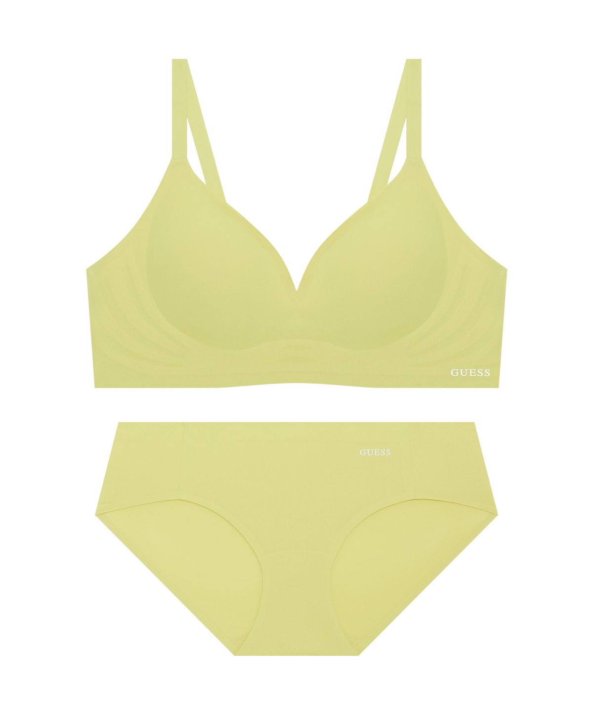 게스언더웨어(GUESS UNDERWEAR) 서포트 메쉬업 심리스 브라 팬티 세트 - 올리브그린