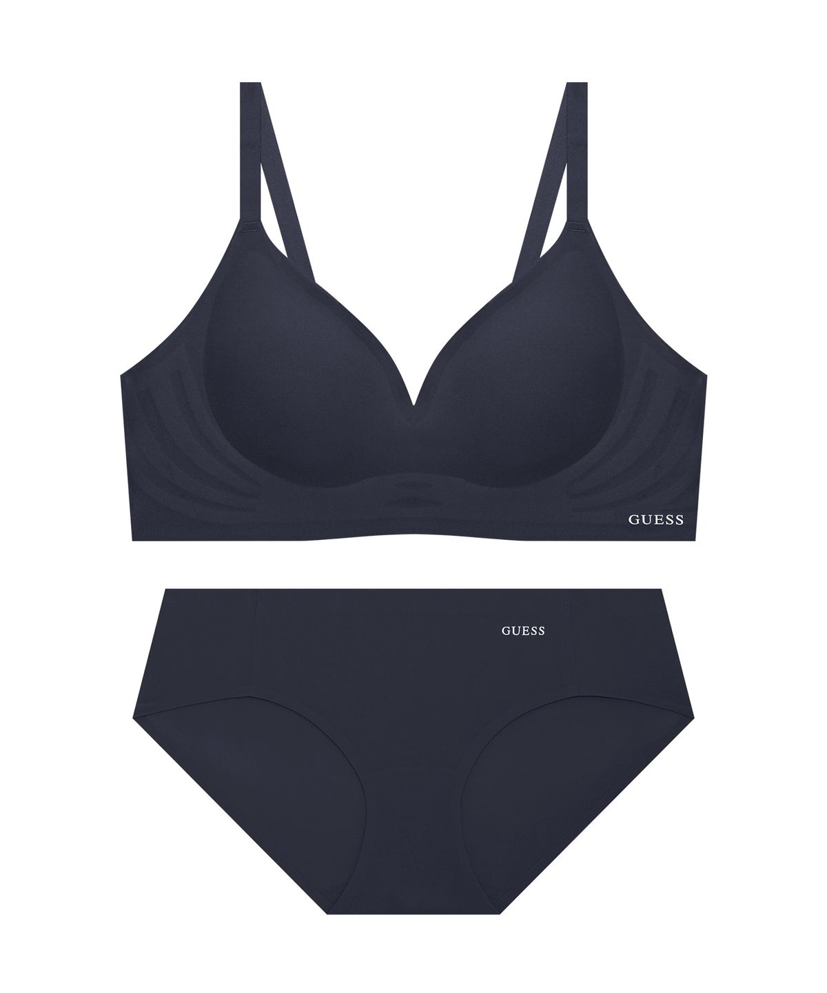 게스언더웨어(GUESS UNDERWEAR) 서포트 메쉬업 심리스 브라 팬티 세트 - 블랙