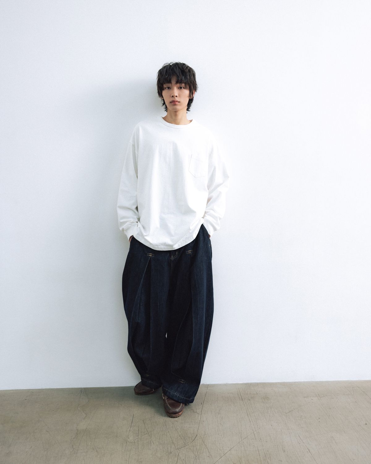 앵글런(ANGLAN) Essential Pocket Long Sleeve - White