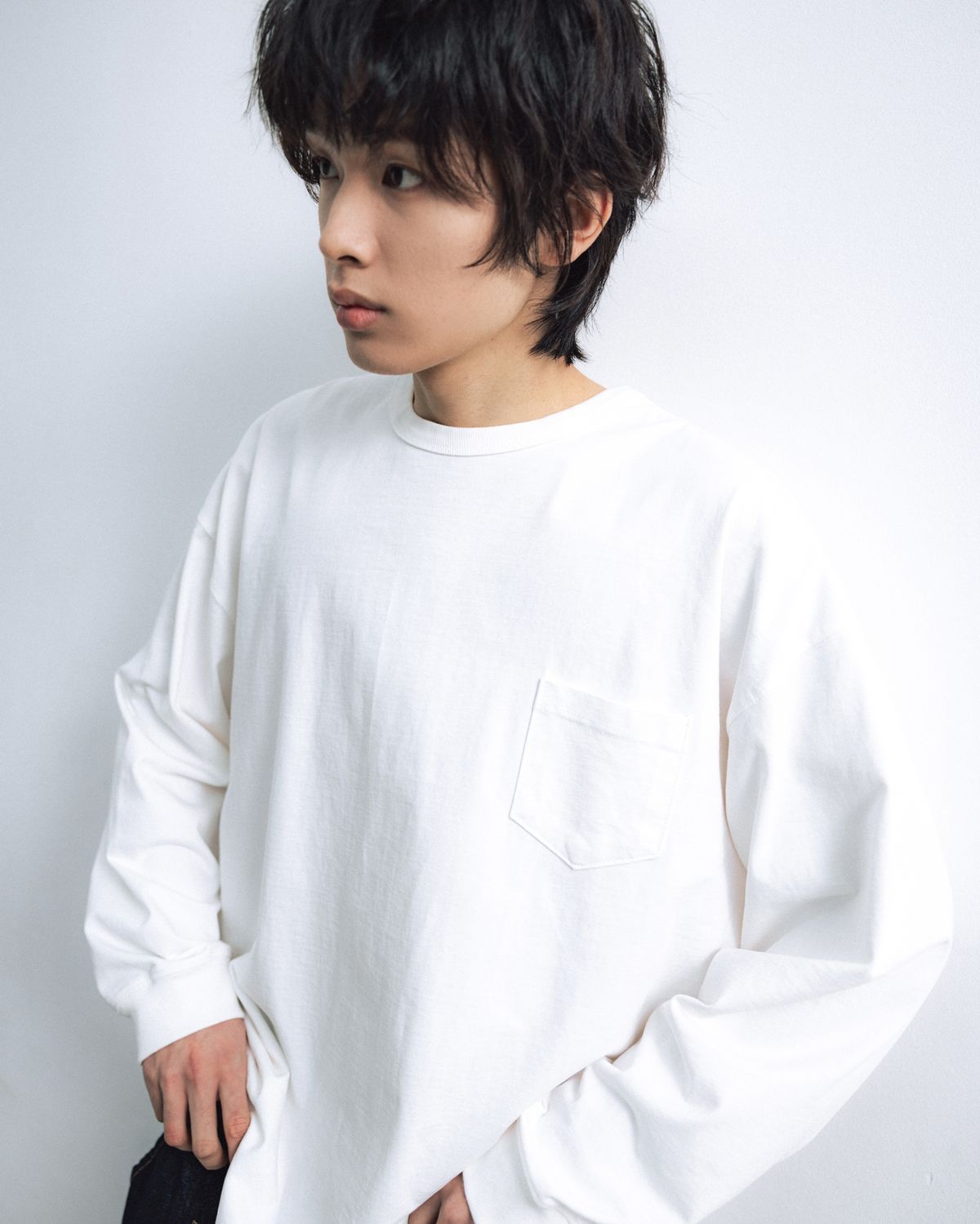 앵글런(ANGLAN) Essential Pocket Long Sleeve - White