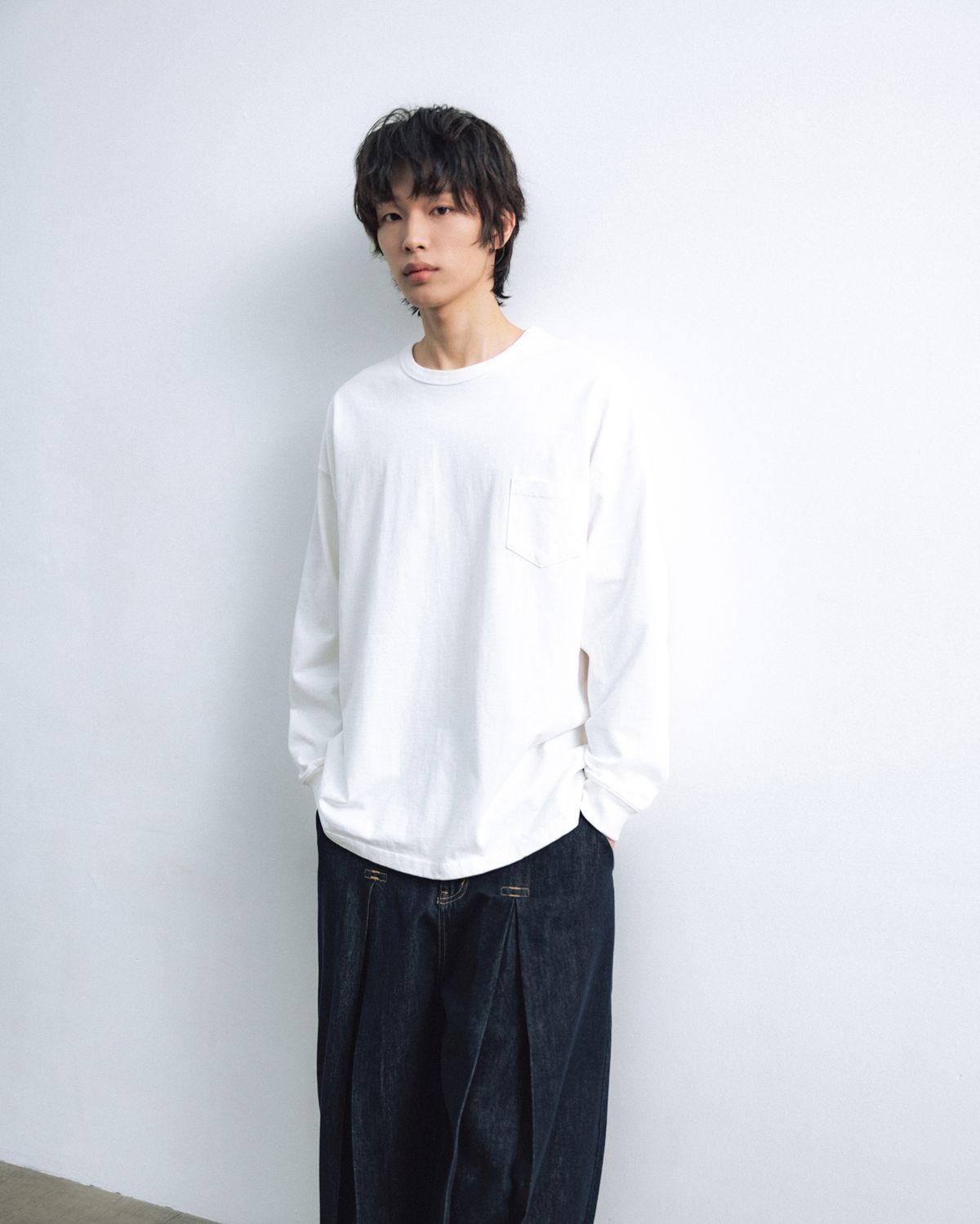 앵글런(ANGLAN) Essential Pocket Long Sleeve - White