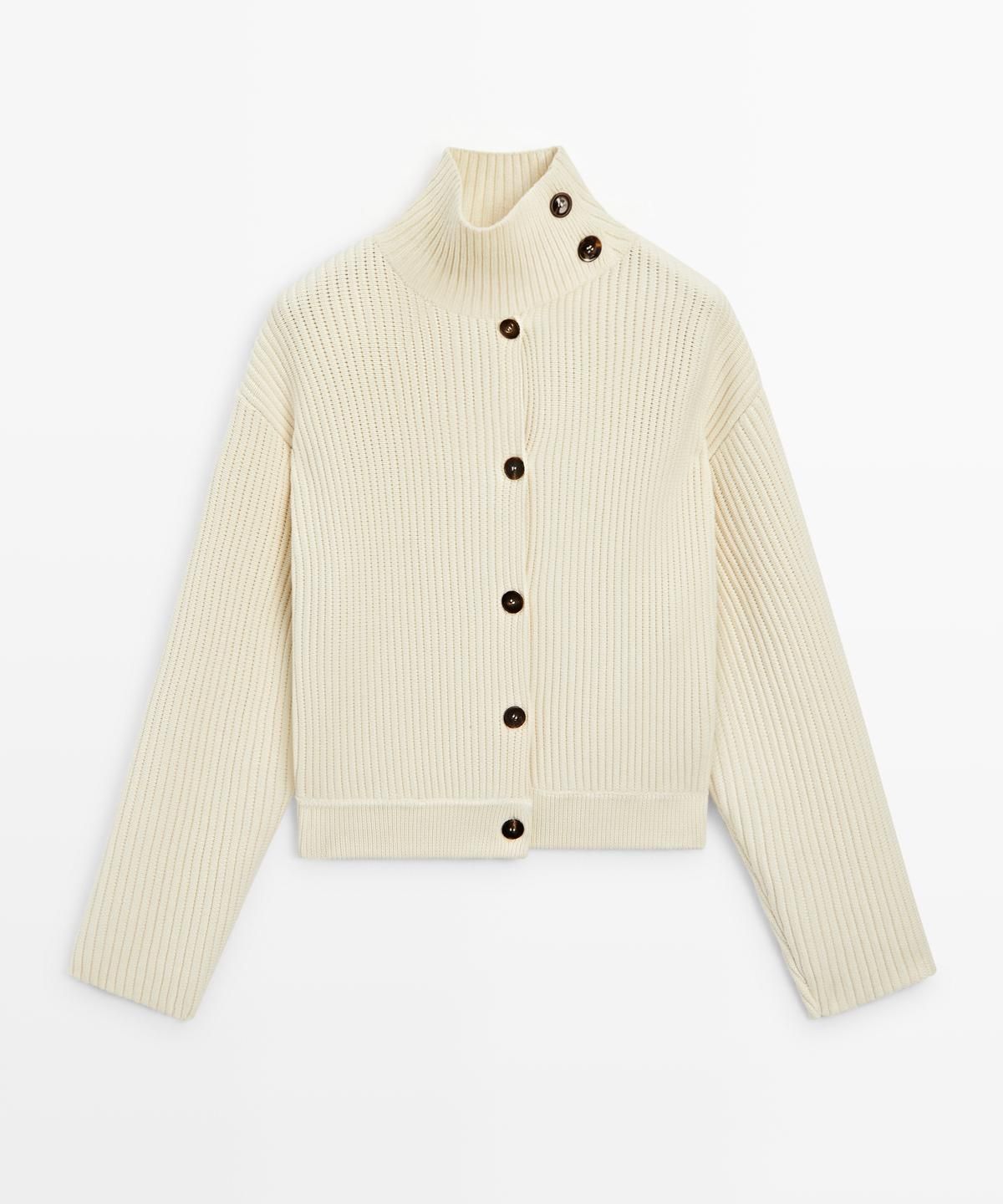 마시모두띠(MASSIMO DUTTI) 100% 코튼 터틀넥 니트 가디건