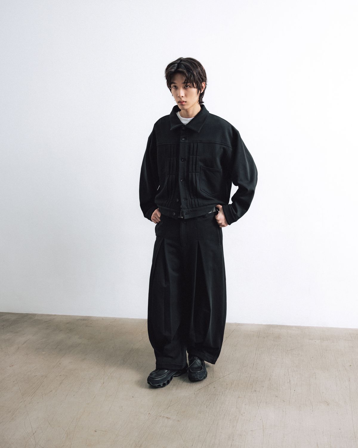 앵글런(ANGLAN) Heavy Sweat Trucker Jacket - Black