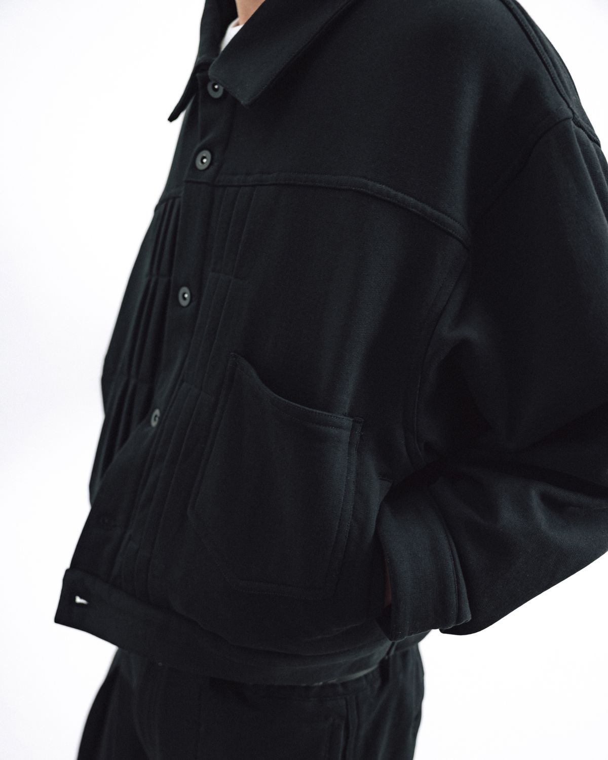 앵글런(ANGLAN) Heavy Sweat Trucker Jacket - Black