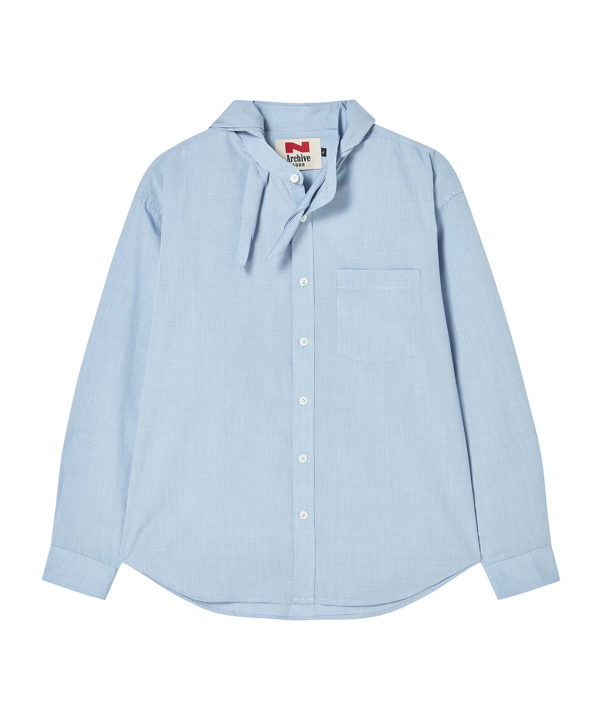 비욘드클로젯(BEYOND CLOSET) [COLLECTION LINE] 스카프 디테일 라운드 셔츠 블루