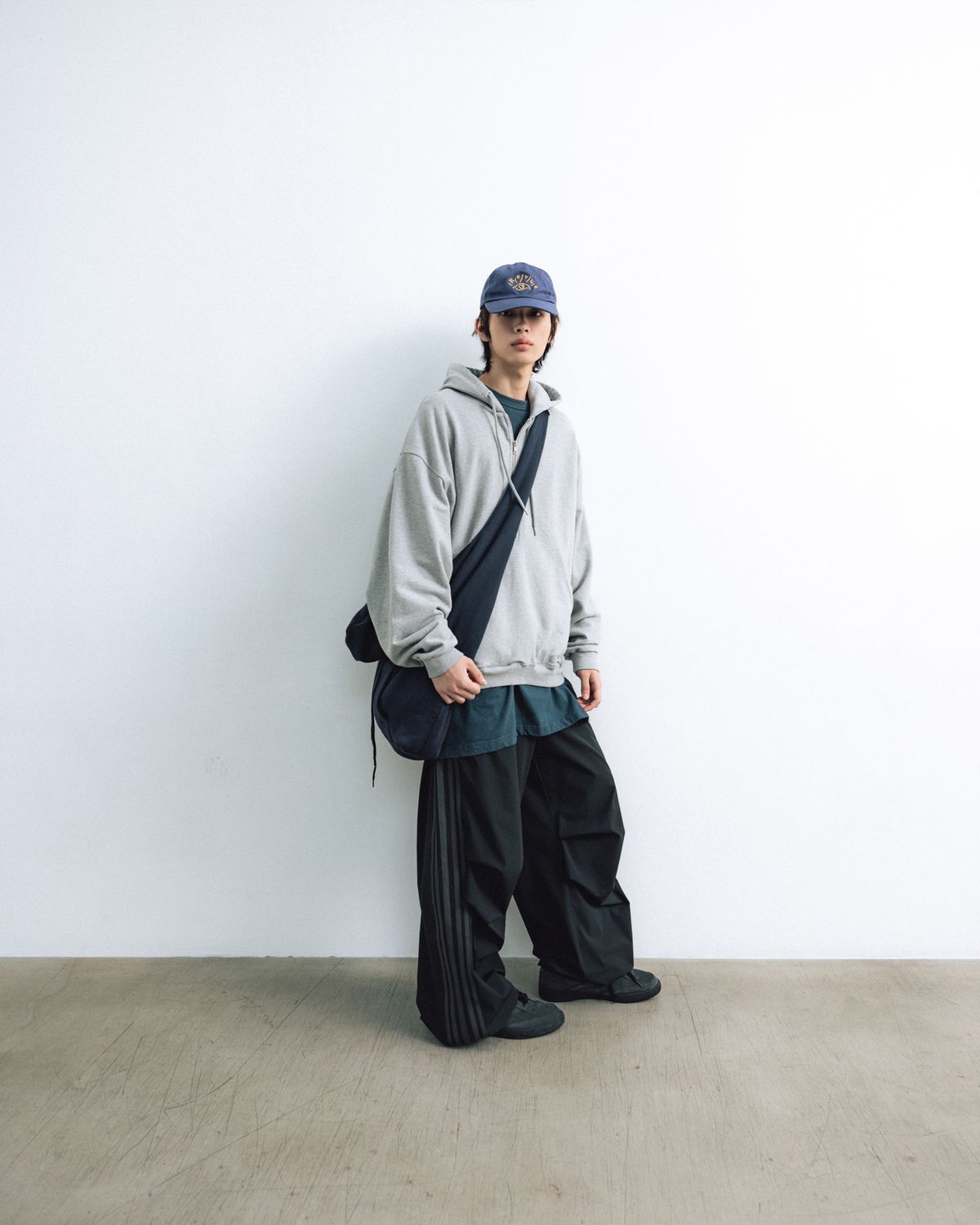 앵글런(ANGLAN) Huge Half-Zip Hoodie - Melange Grey