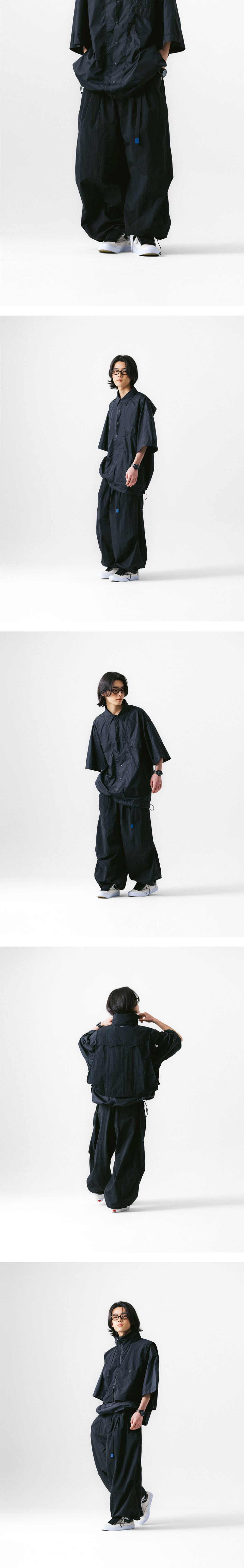 MUSINSA公式 | ANGLAN Nylon Tuck Belt String Balloon Pants - Black