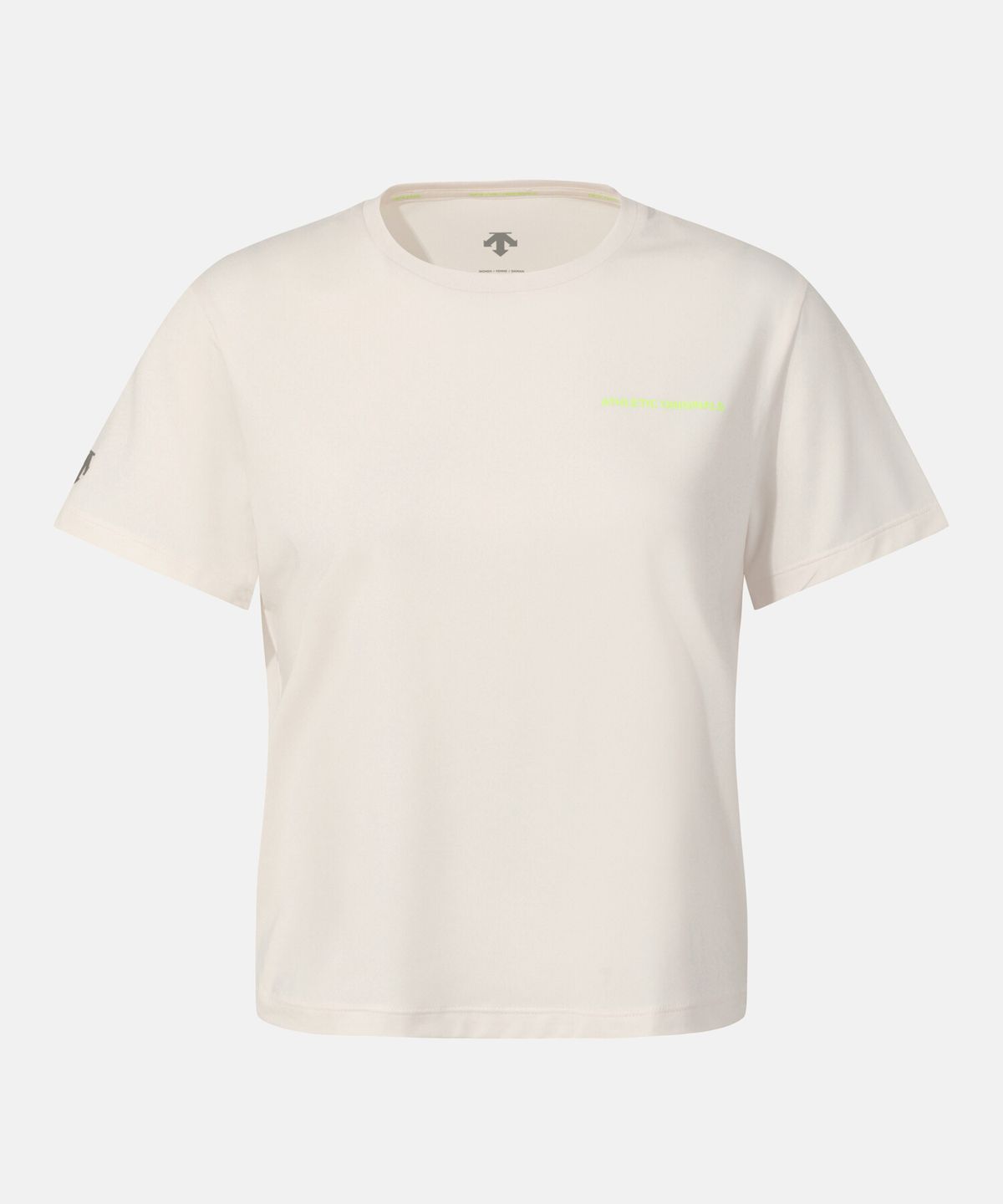 데상트(DESCENTE) 우먼스 러닝 세미 크롭 반팔 티셔츠 아이보리 SR122RTS31