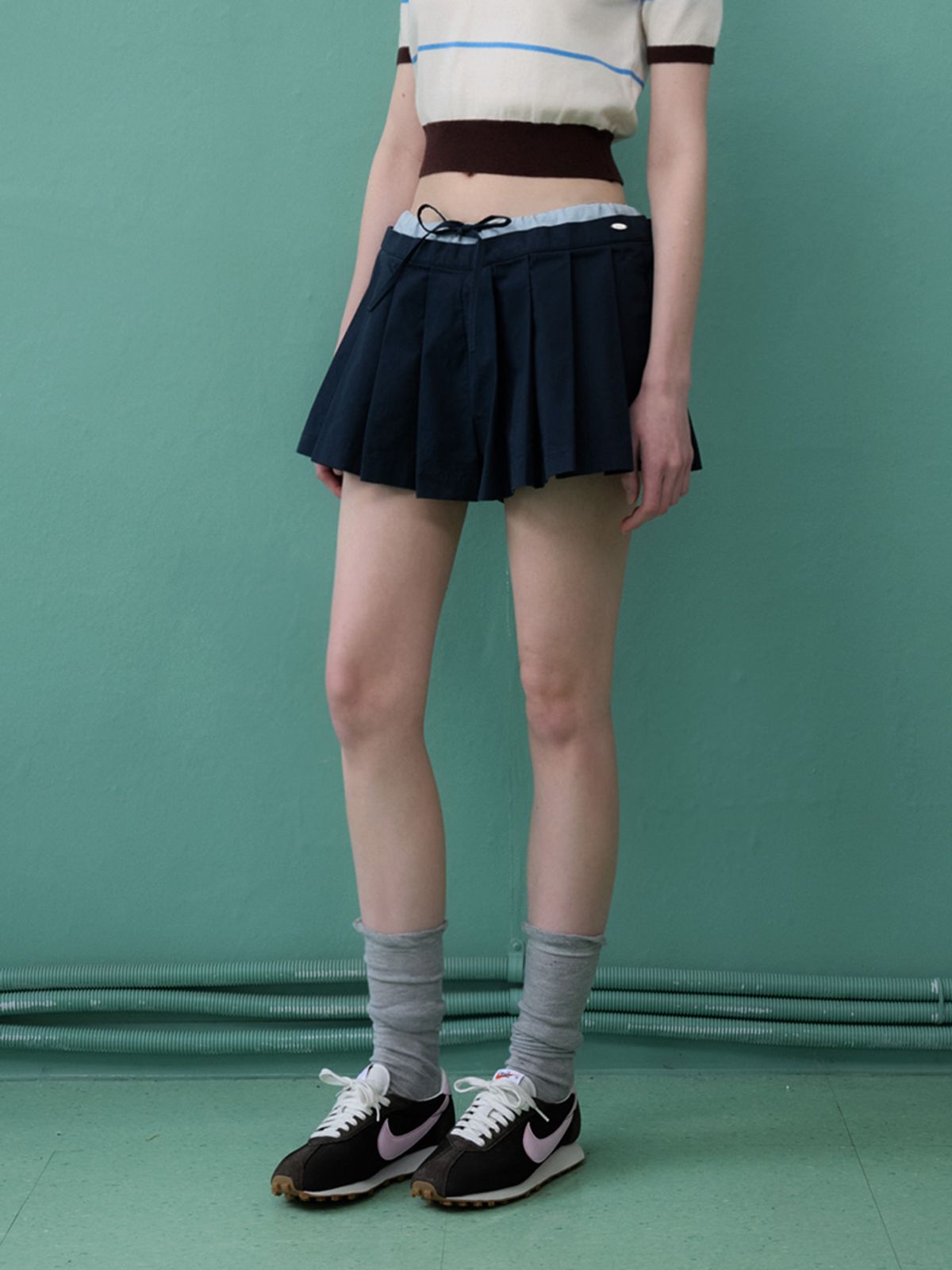 뮈르뮈르(MURMURE) 폴카 배색 플리츠 스커트 팬츠_Polka Pleats Pants