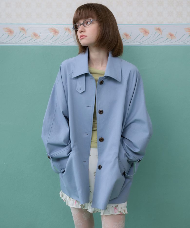 리옹 하이넥 트렌치 코트_Lyon Trench Coat_Mute Blue