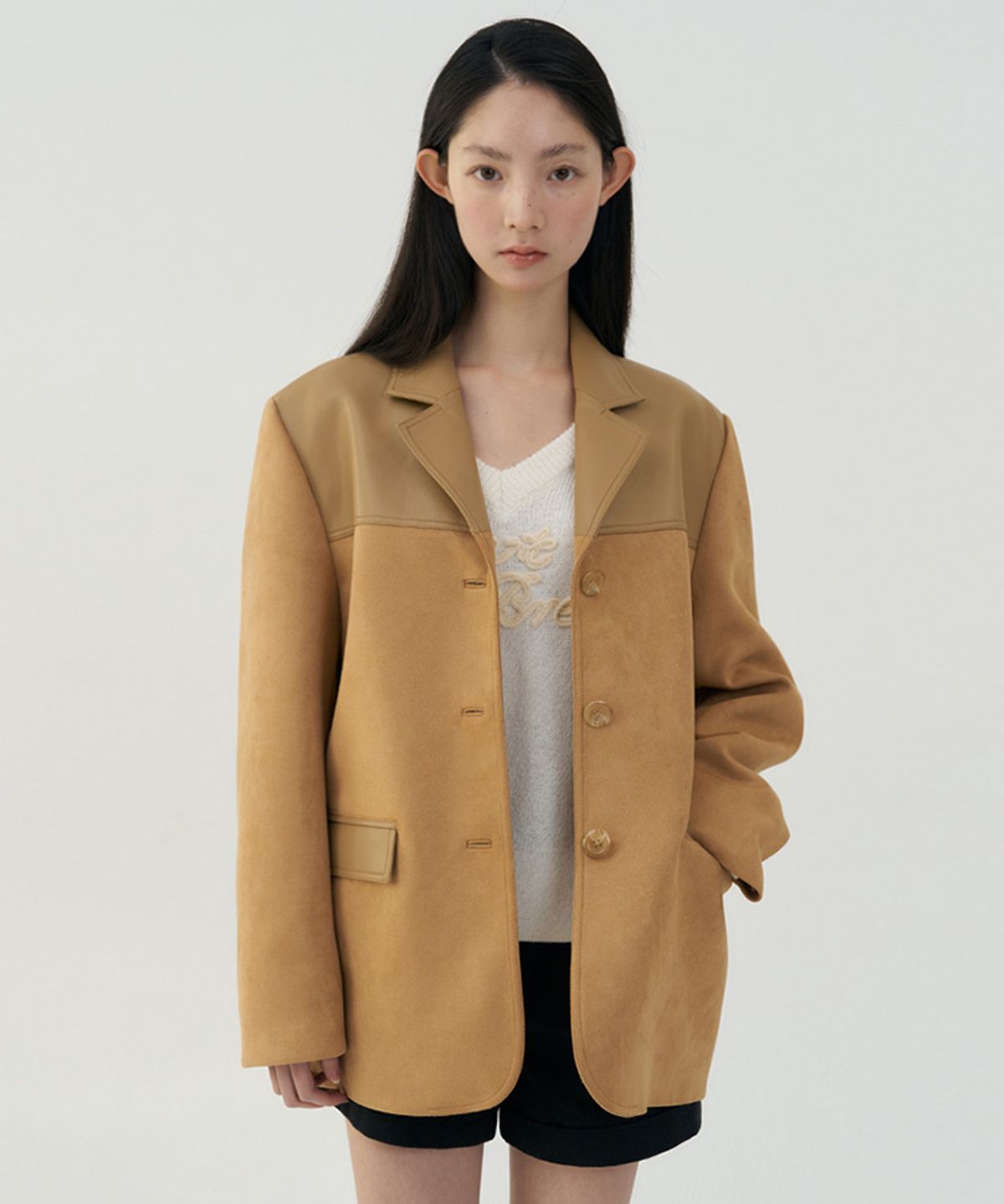 타버트(TARVERT) Tailored Suede Combo Leather Jacket - Camel