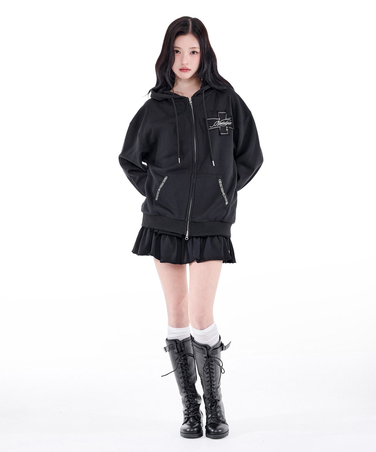 알키알카(ALKI ALKA) Nostalgia Hoodie Zip-Up (Black)