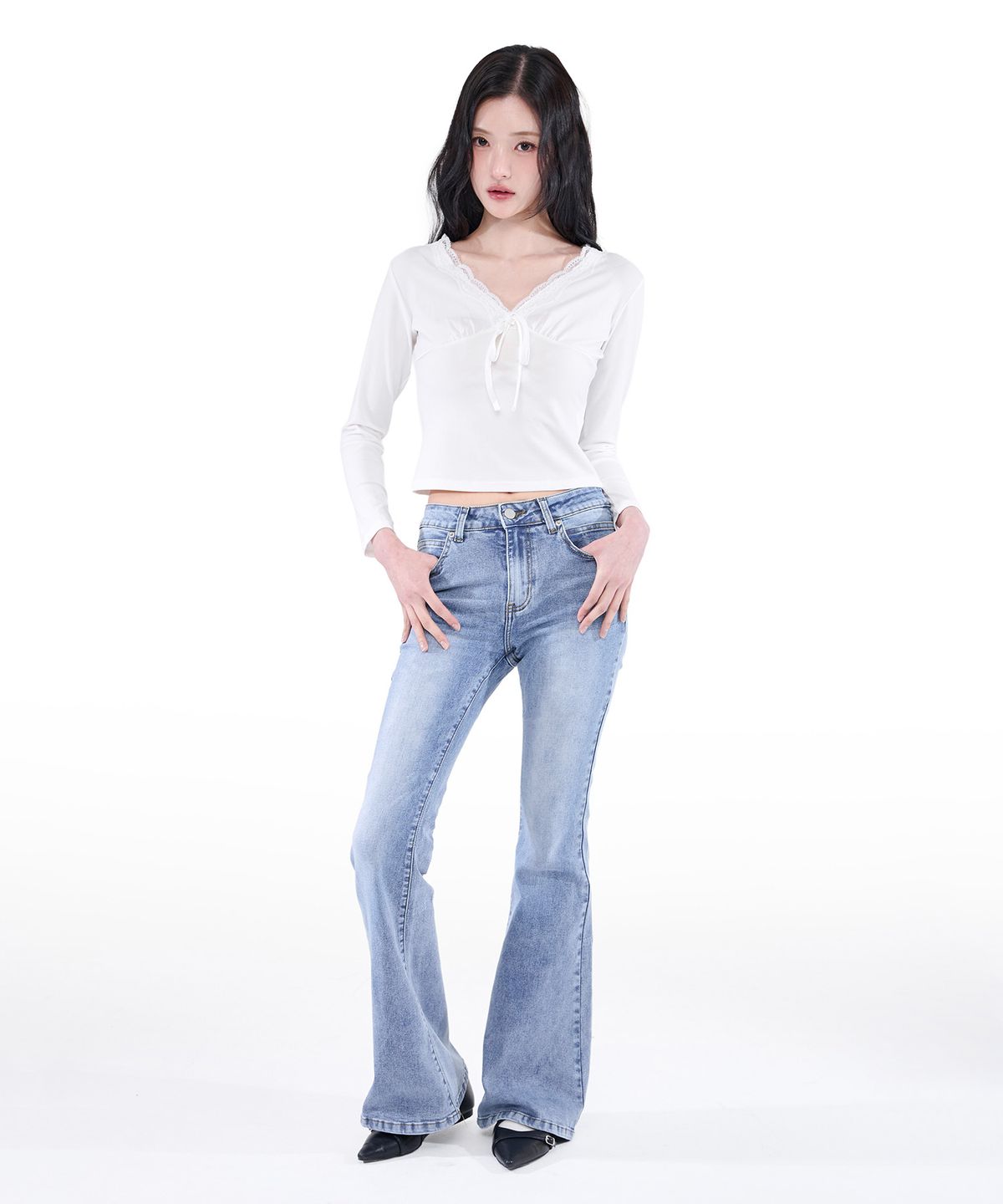 알키알카(ALKI ALKA) Washed Bootcut Denim Pants (Medium Blue)