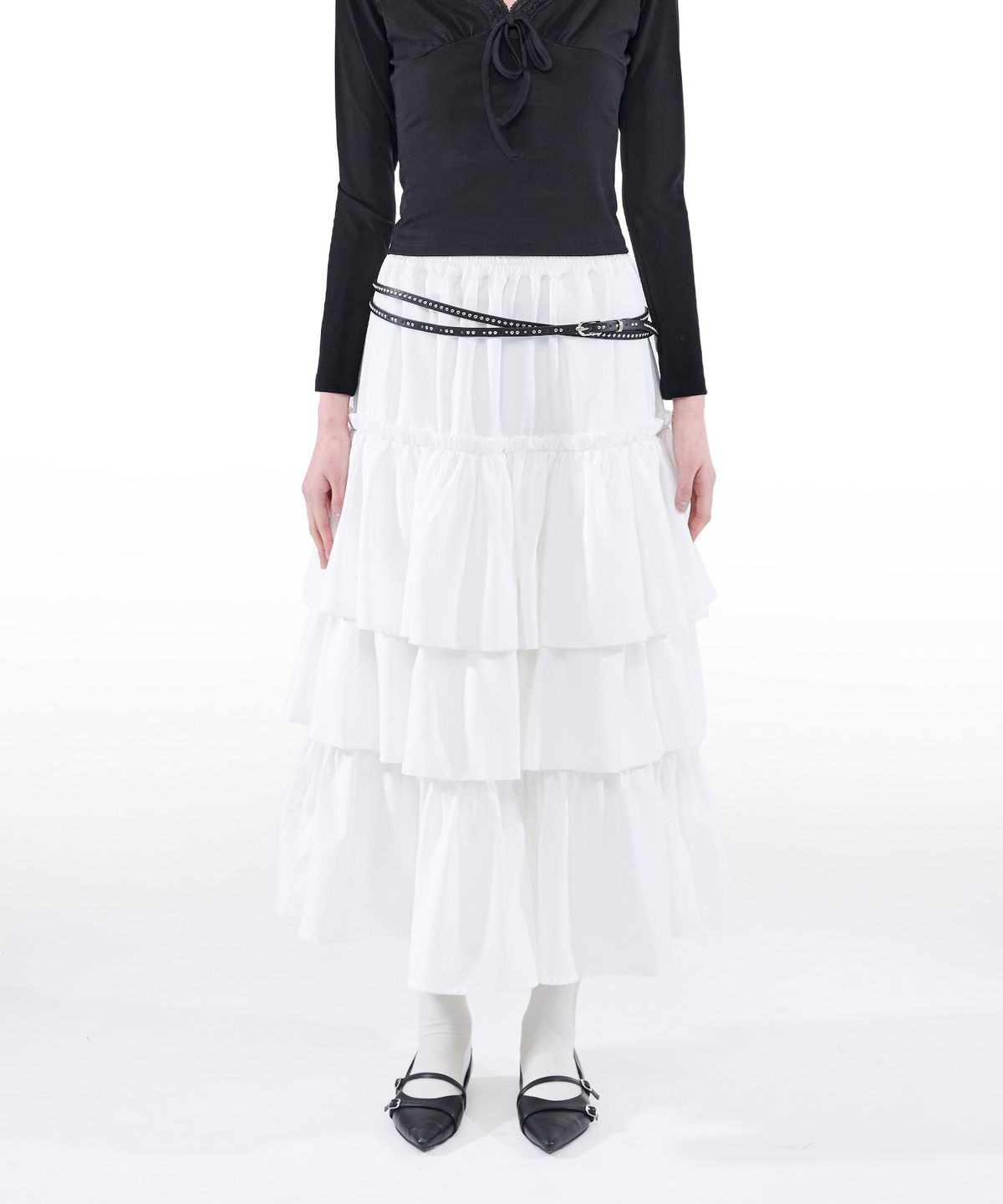 알키알카(ALKI ALKA) Tiered Maxi Skirt (Ivory)