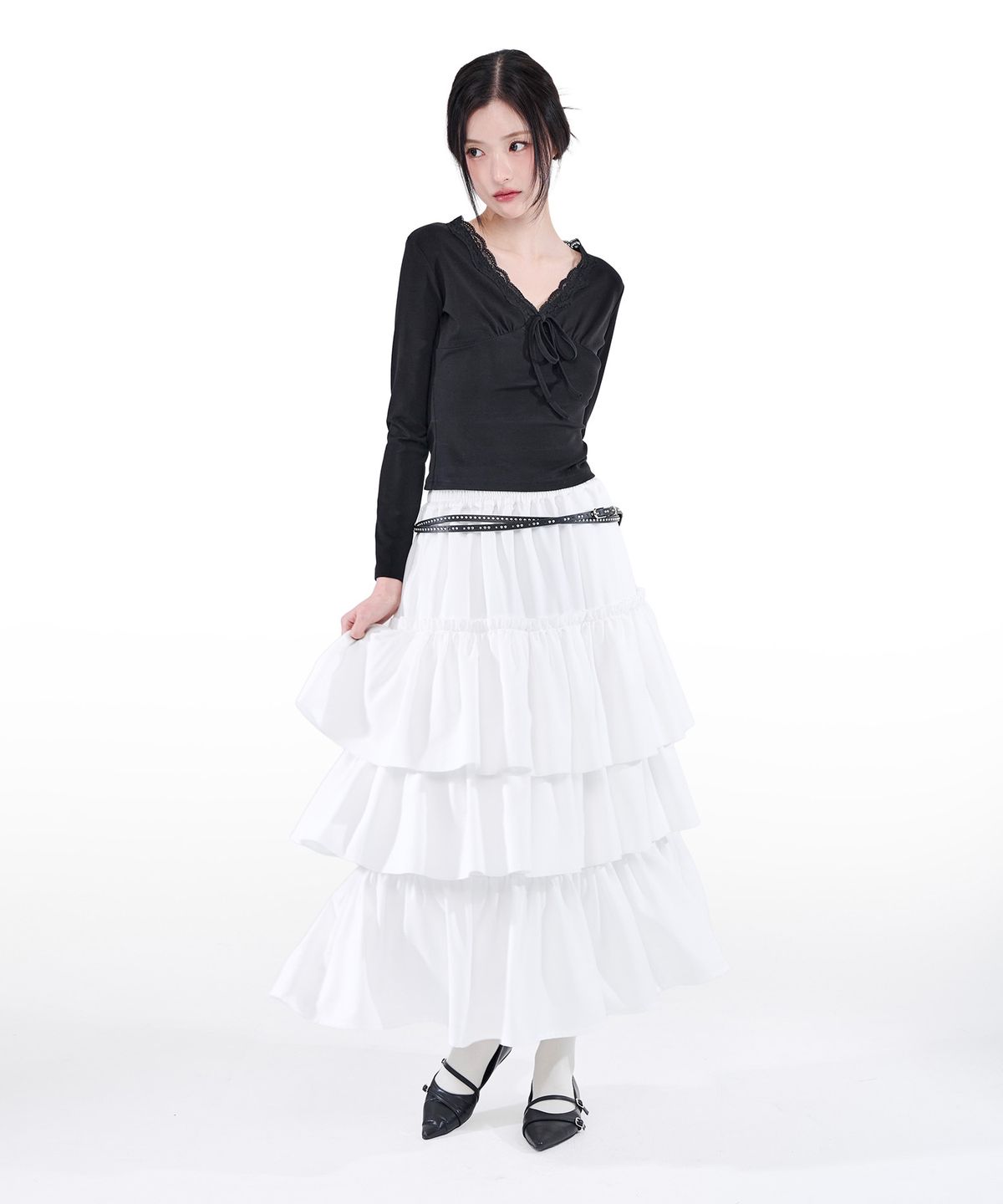 알키알카(ALKI ALKA) Tiered Maxi Skirt (Ivory)