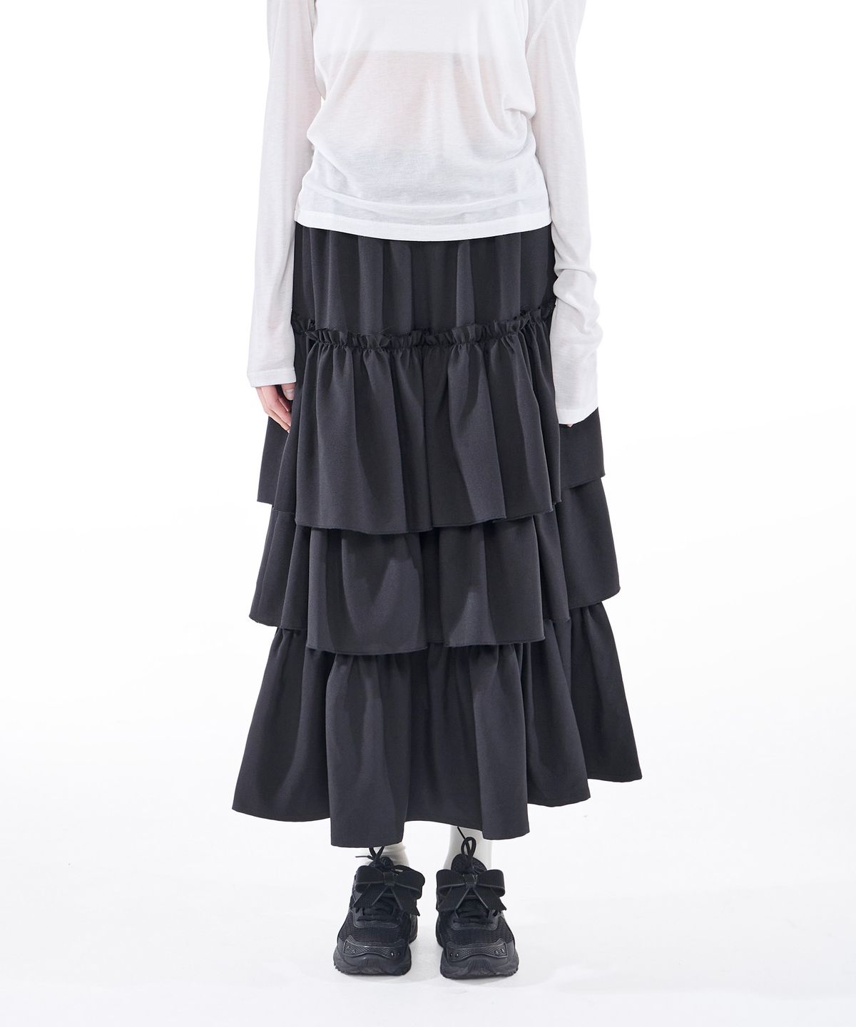 알키알카(ALKI ALKA) Tiered Maxi Skirt (Black)