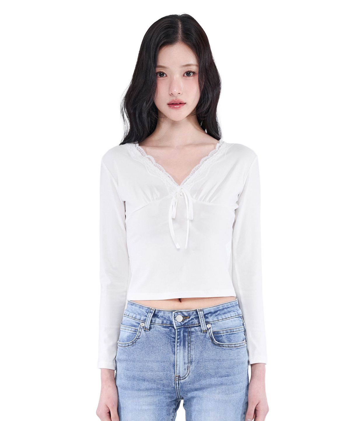 알키알카(ALKI ALKA) Lace Trim Long Sleeve (Ivory)