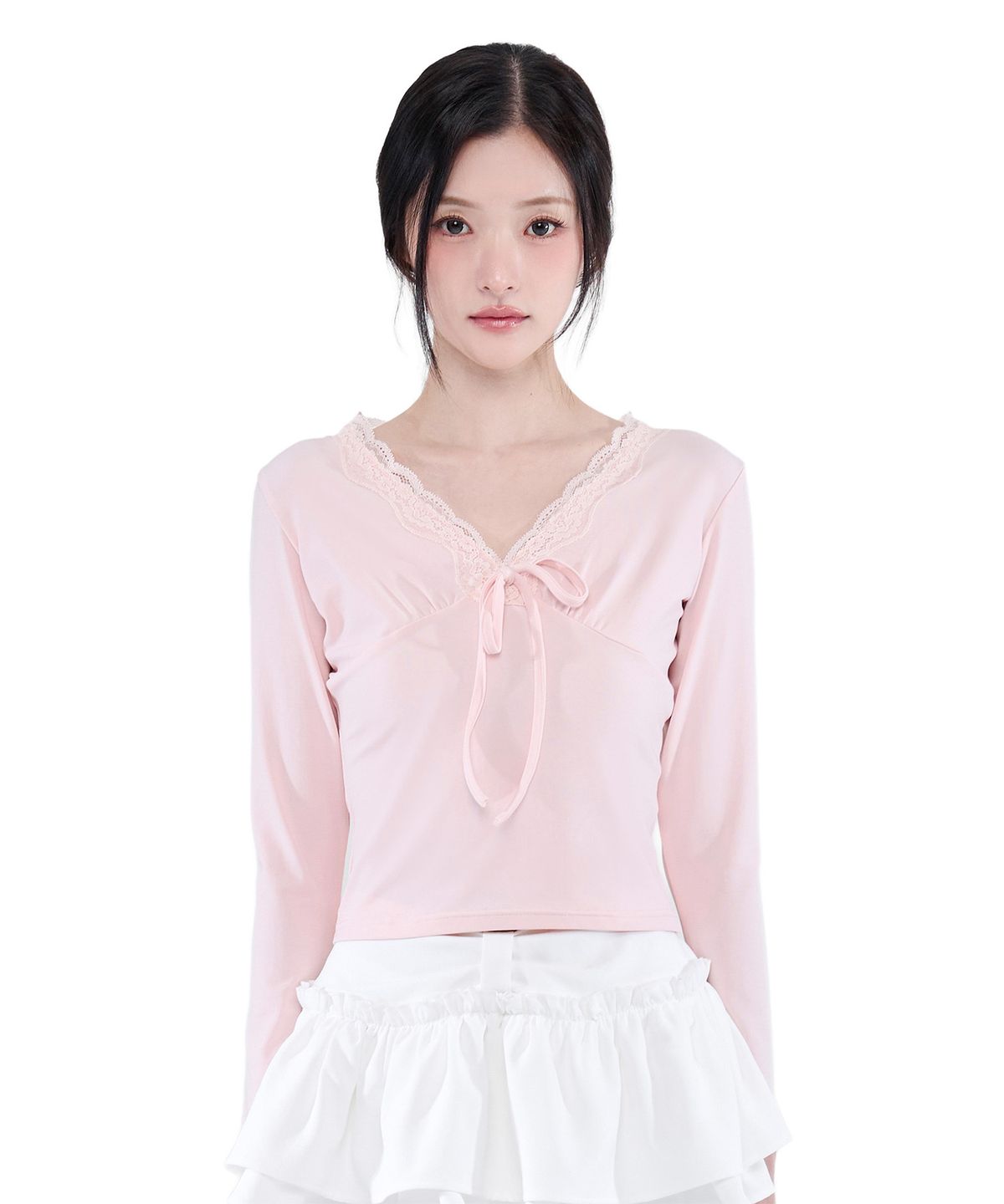 알키알카(ALKI ALKA) Lace Trim Long Sleeve (Light Pink)