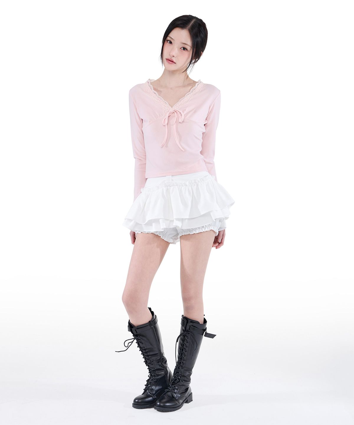알키알카(ALKI ALKA) Lace Trim Long Sleeve (Light Pink)