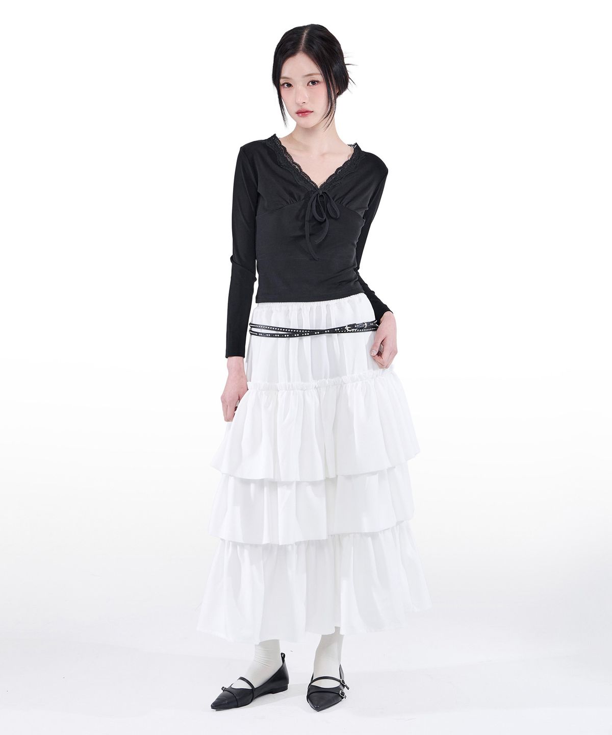 알키알카(ALKI ALKA) Lace Trim Long Sleeve (Black)