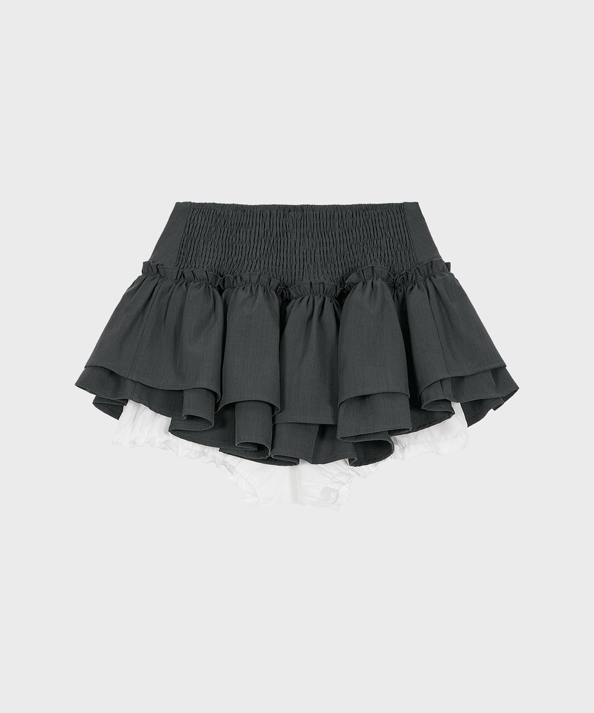 알키알카(ALKI ALKA) Ribbon Tiered Mini Skirt (Charcoal)